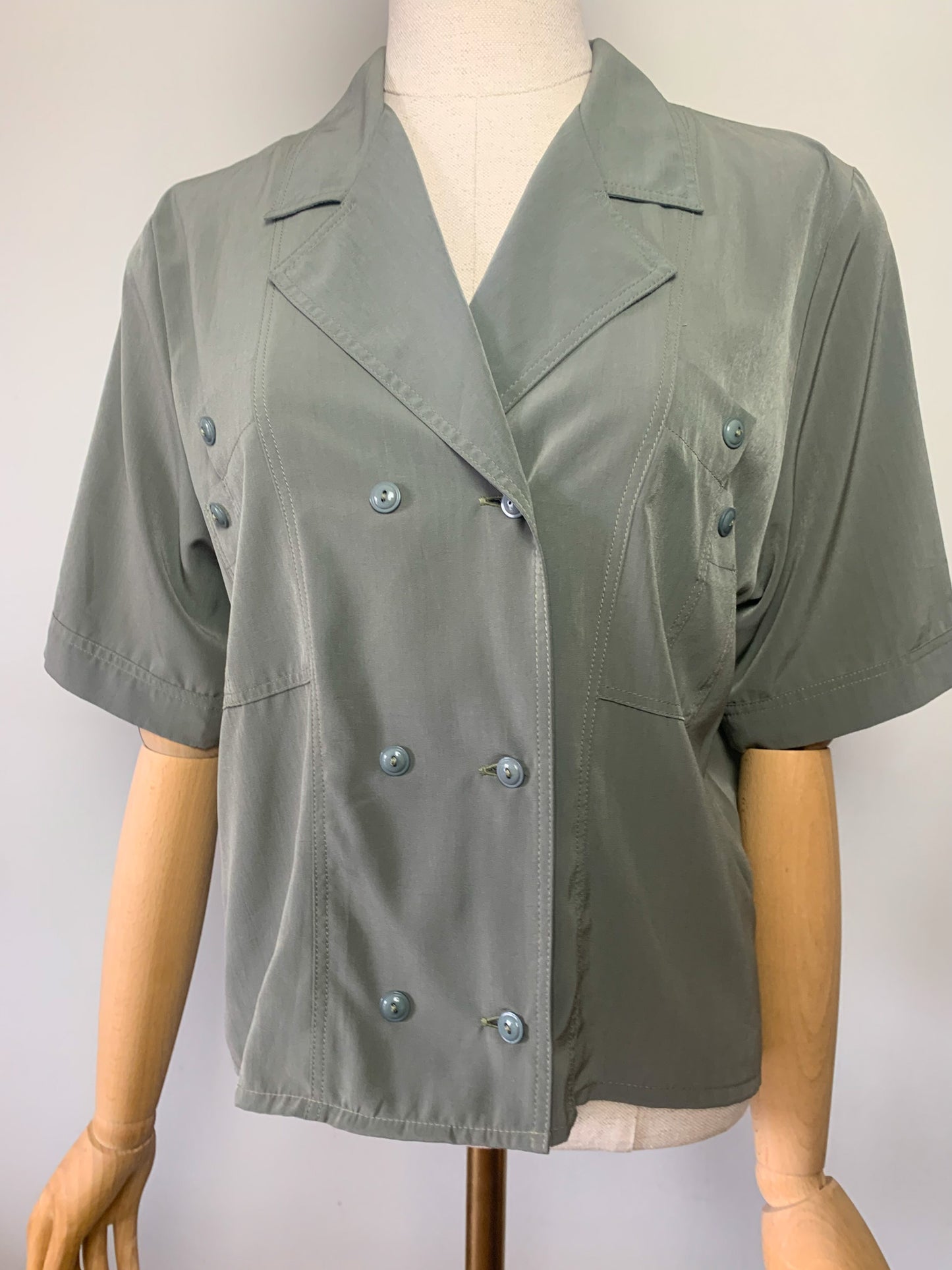 Chemisier blouse femme manches courtes kaki Gérard Pasquier vintage