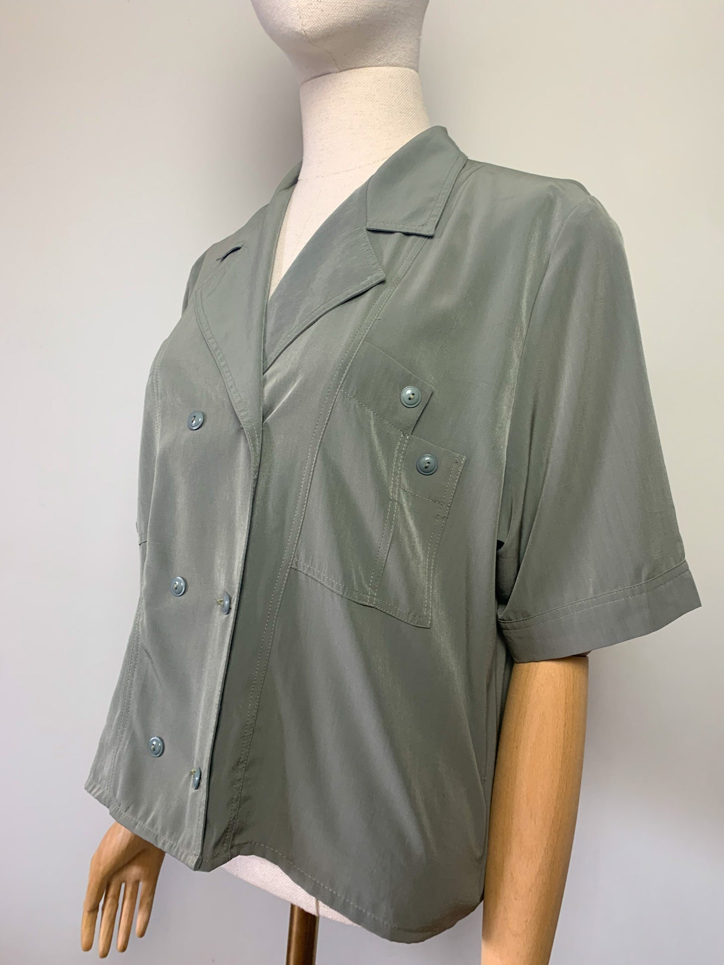Chemisier blouse femme manches courtes kaki Gérard Pasquier vintage