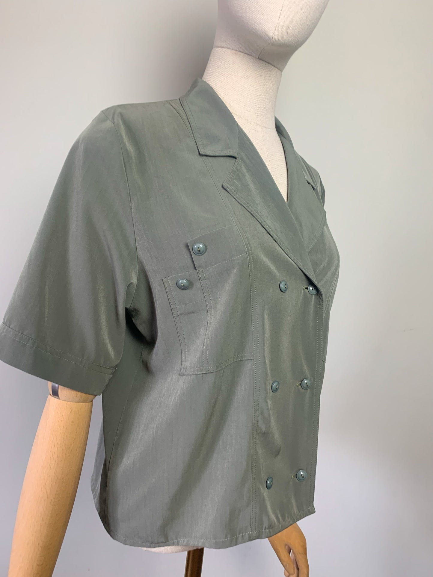 Chemisier blouse femme manches courtes kaki Gérard Pasquier vintage