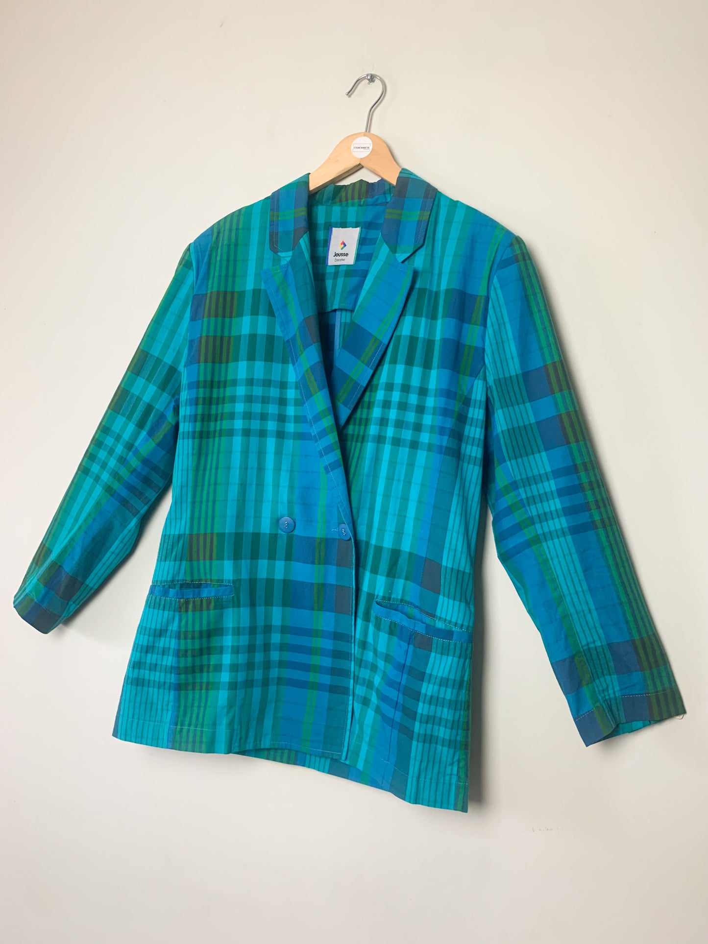 Veste blazer léger croisé manches longues imprimés bleu vert vintage Jousse
