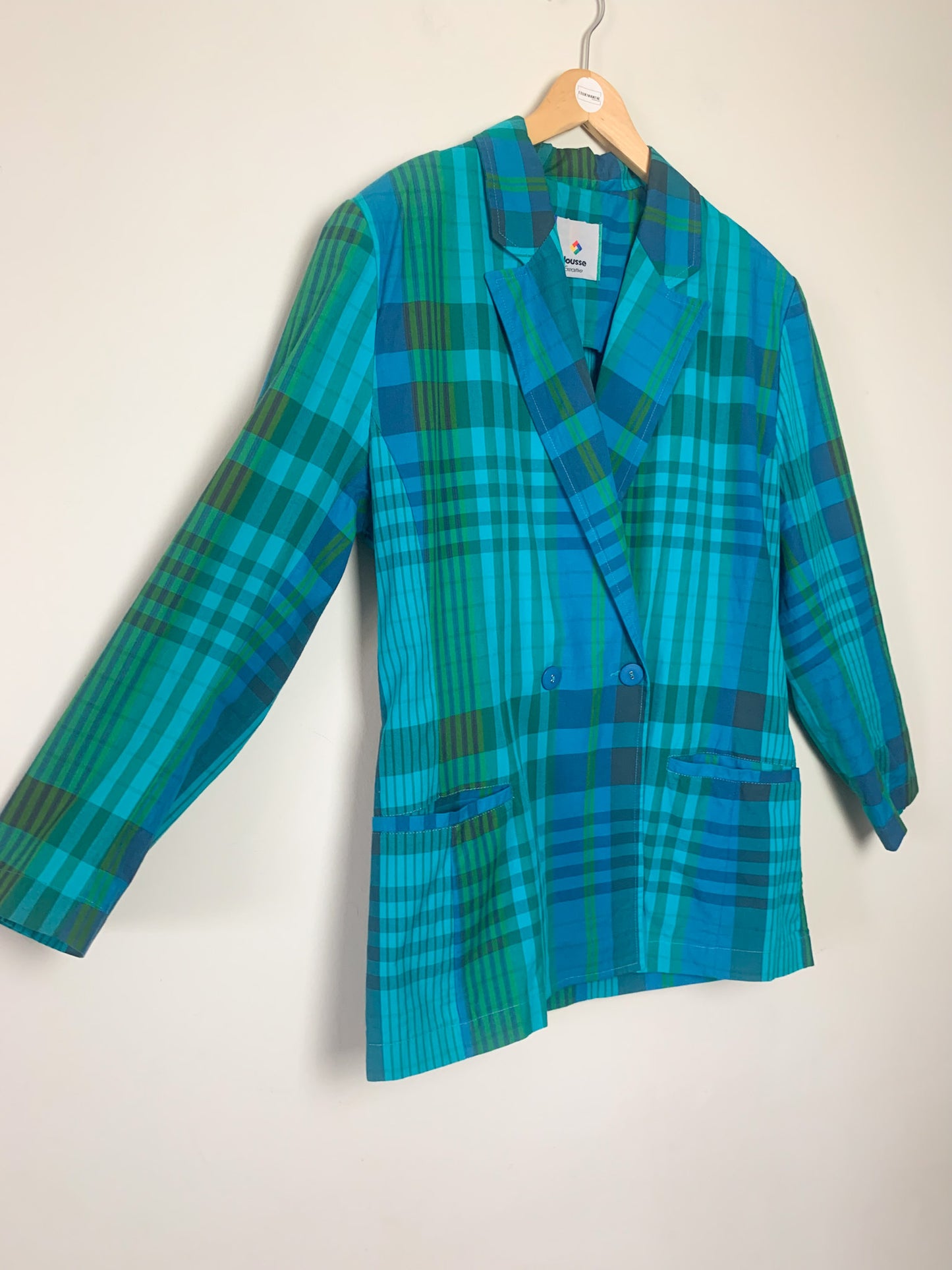 Veste blazer léger croisé manches longues imprimés bleu vert vintage Jousse