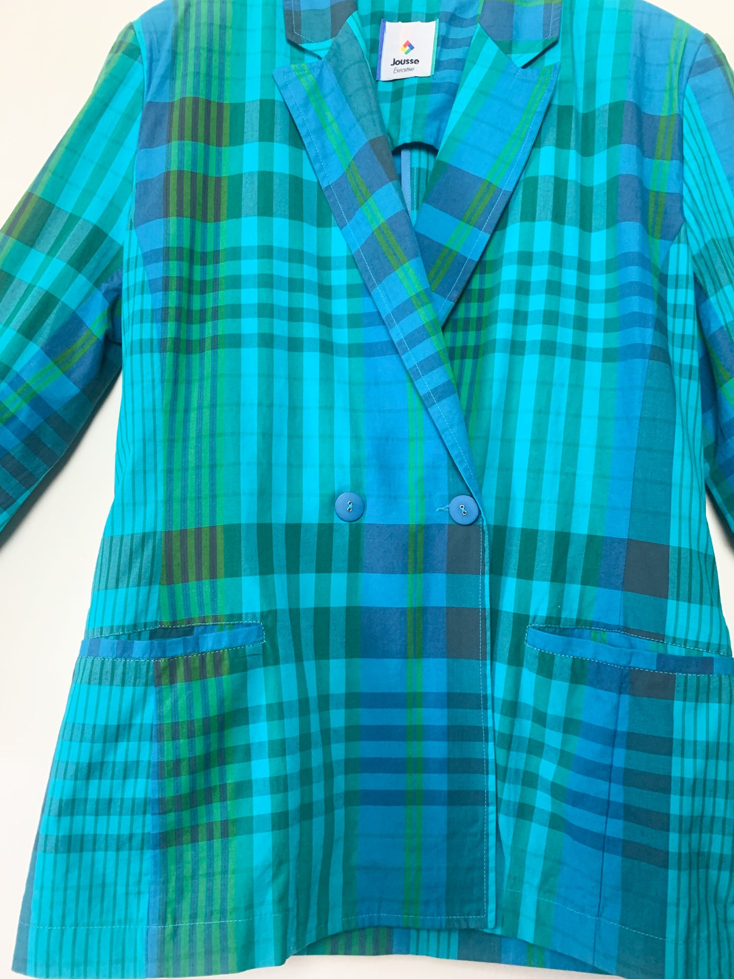 Veste blazer léger croisé manches longues imprimés bleu vert vintage Jousse