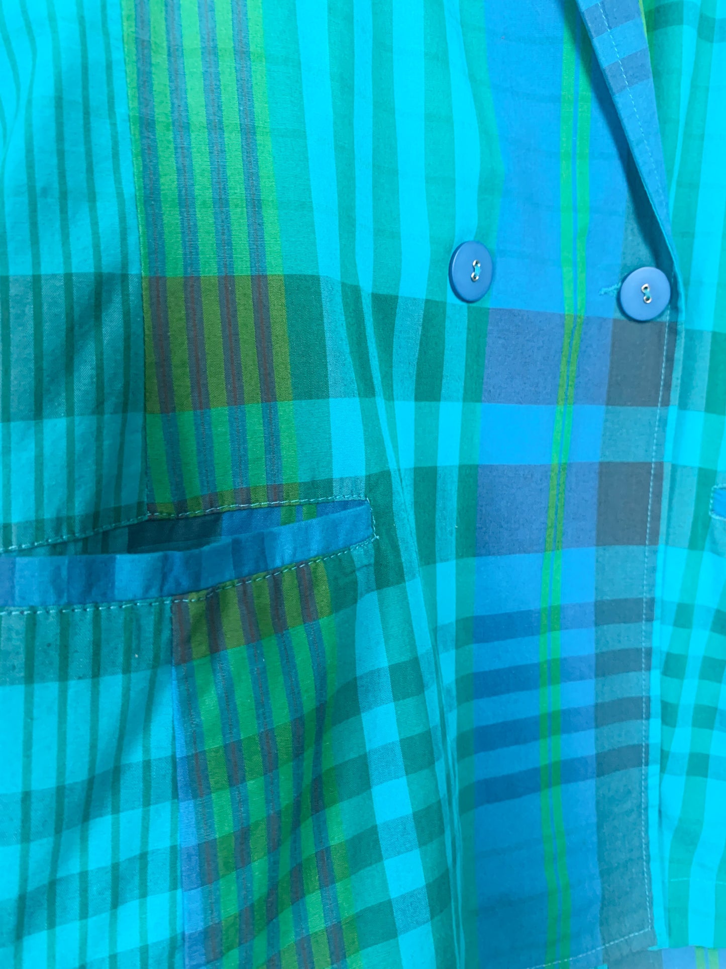 Veste blazer léger croisé manches longues imprimés bleu vert vintage Jousse
