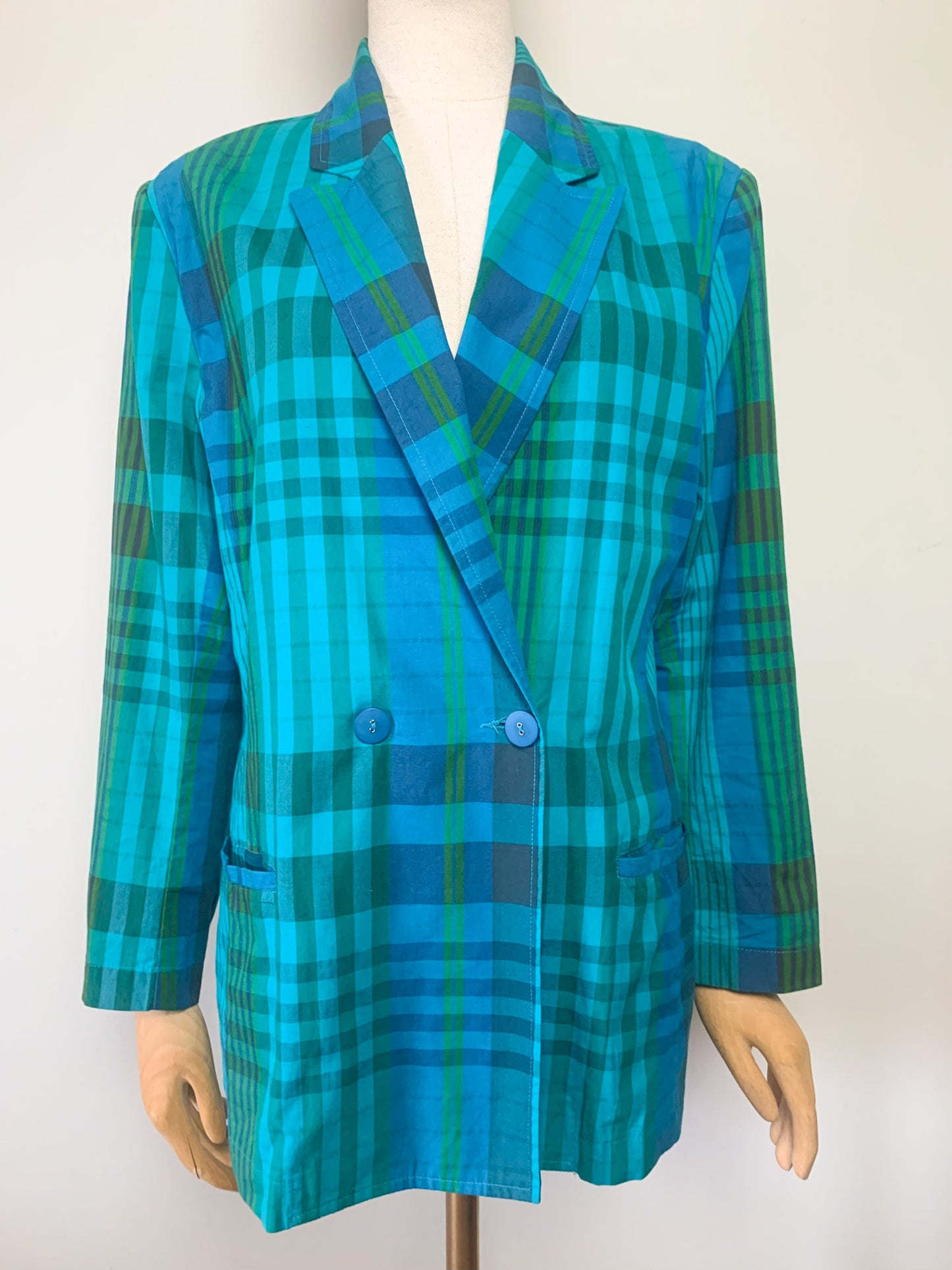 Veste blazer léger croisé manches longues imprimés bleu vert vintage Jousse