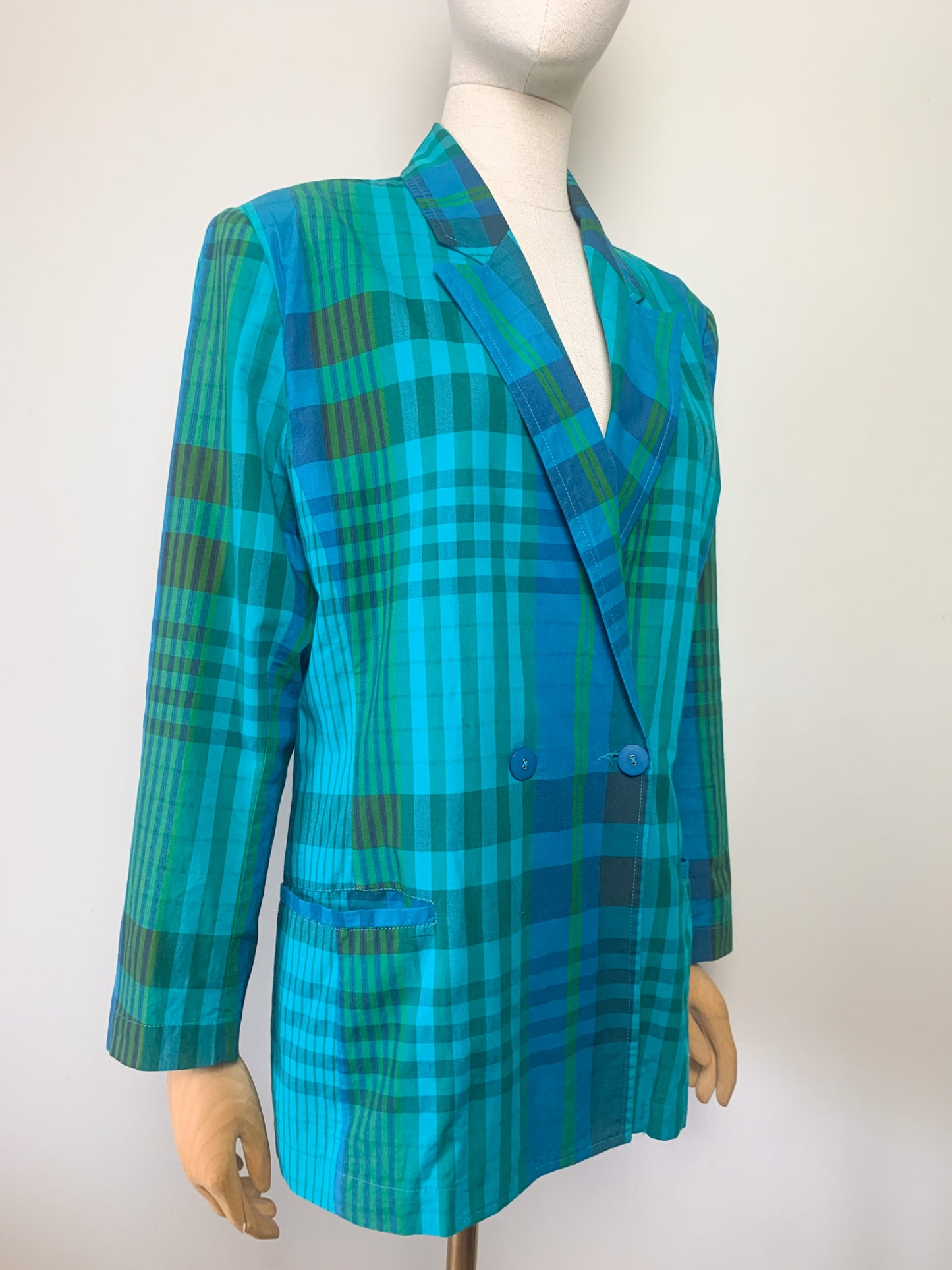 Veste blazer léger croisé manches longues imprimés bleu vert vintage Jousse
