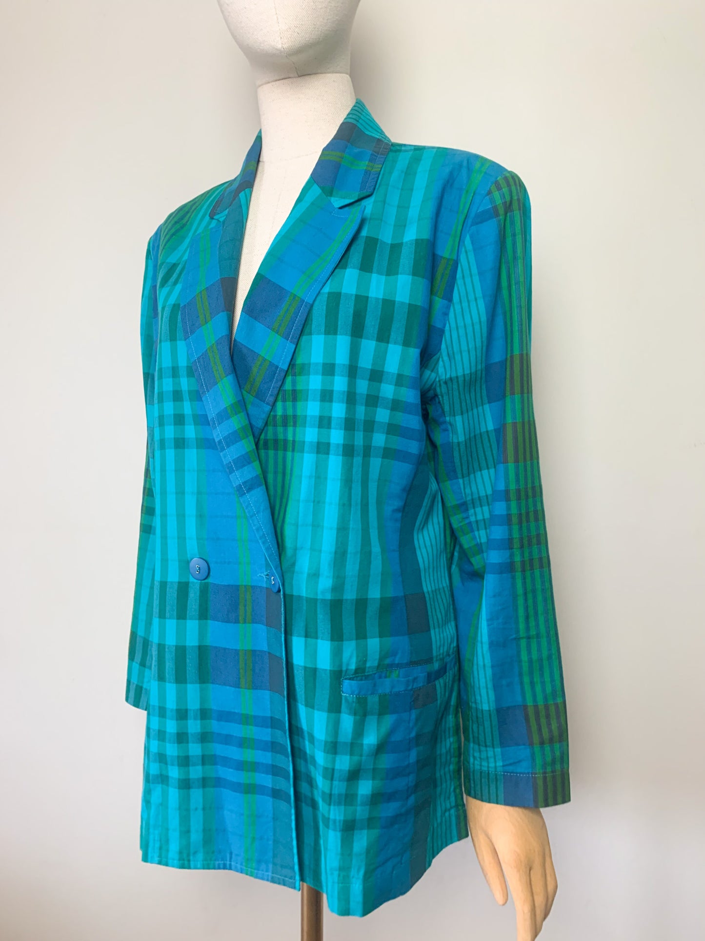 Veste blazer léger croisé manches longues imprimés bleu vert vintage Jousse