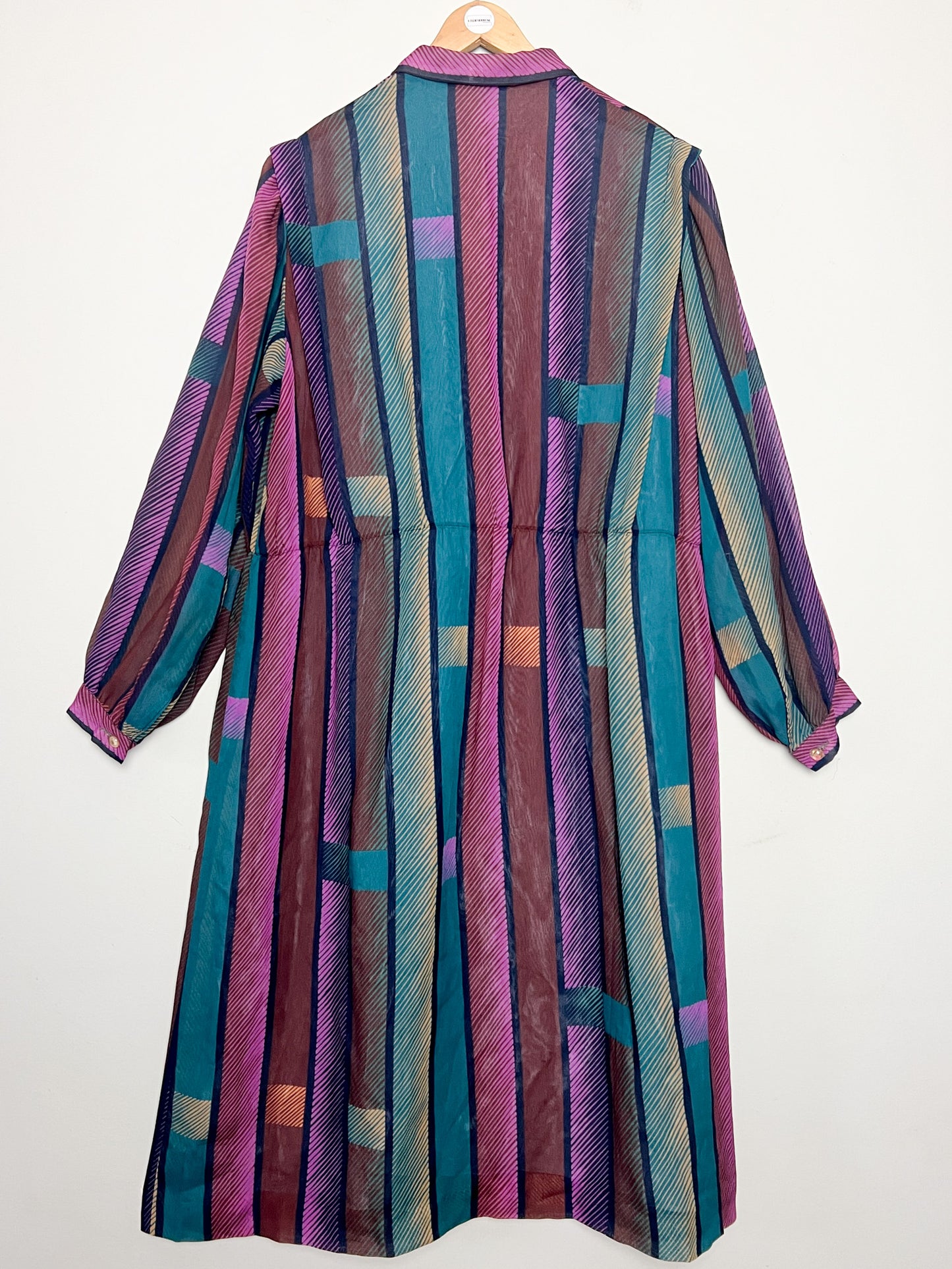 Robe Vintage Oversize Rayée - Col Chemise - T. 42/44 (XL) - Années 80