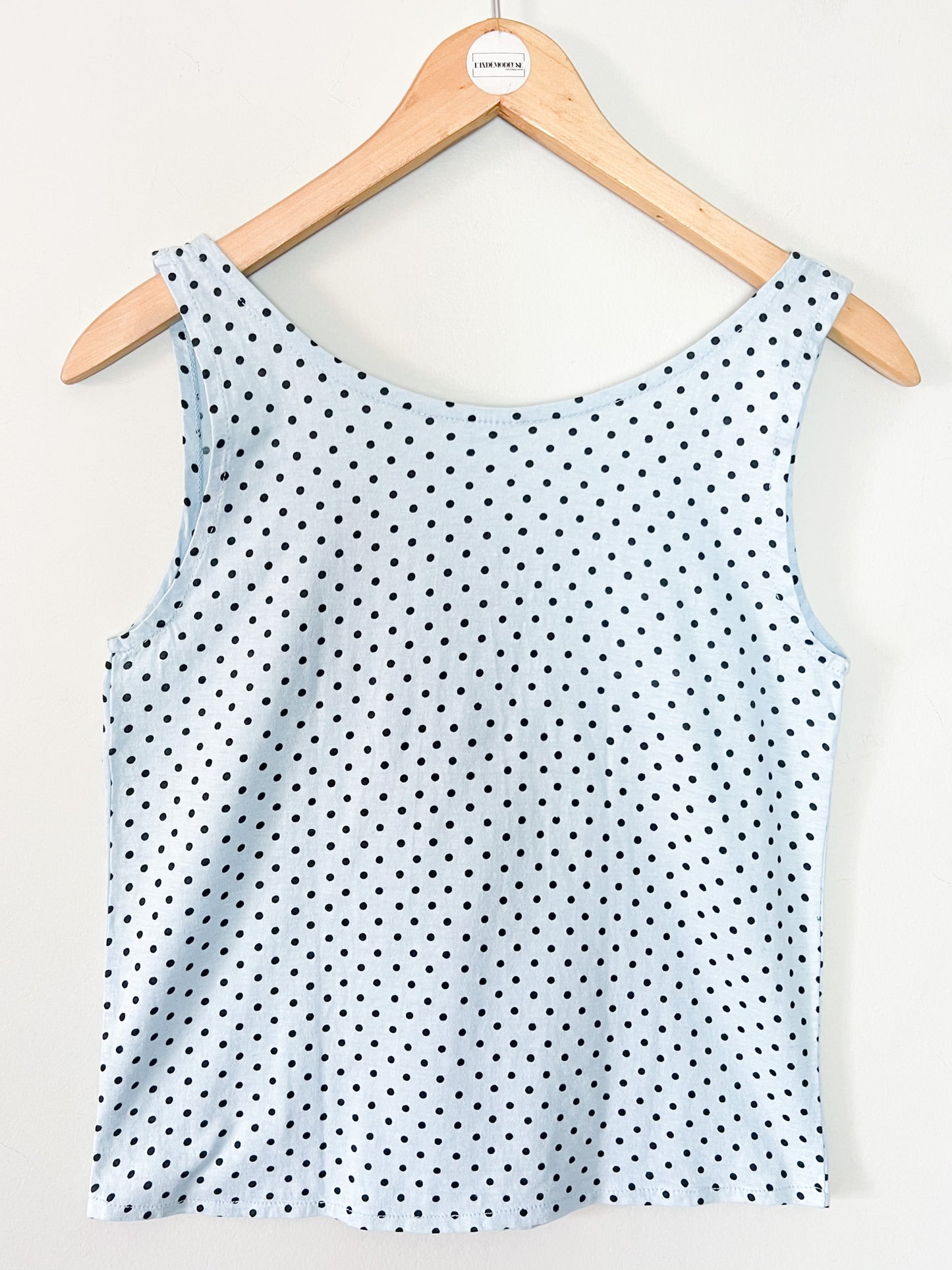 Débardeur Vintage 90s Bleu Ciel à Pois Noirs – 100% Coton – T34/36