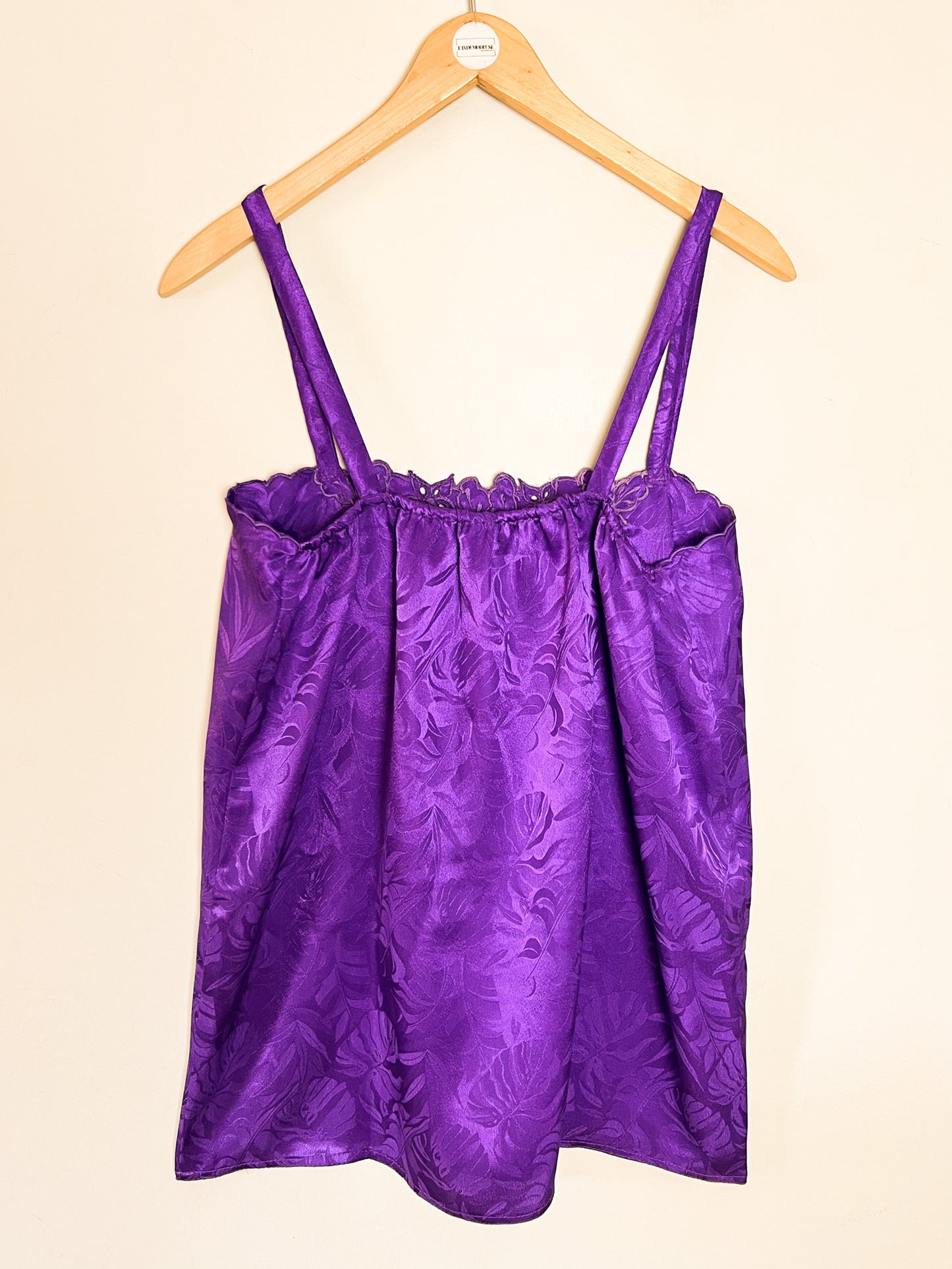 Débardeur Vintage Années 90 Violet en Tissu Damassé Feuillage & Découpes Ajourées – T36/38