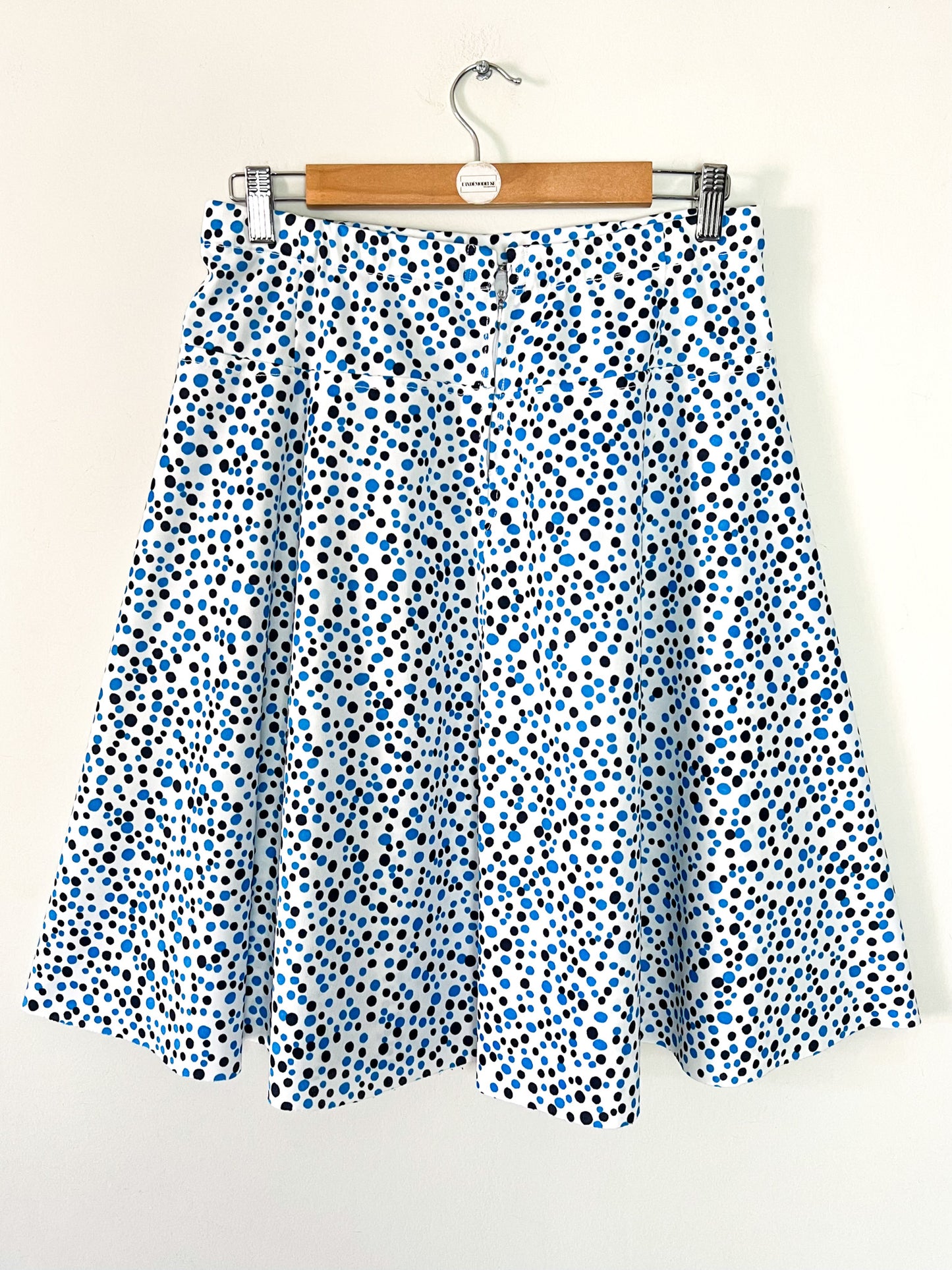 Jupe Trapèze Vintage Années 70 Blanche à Pois Marine & Turquoise – T38/40