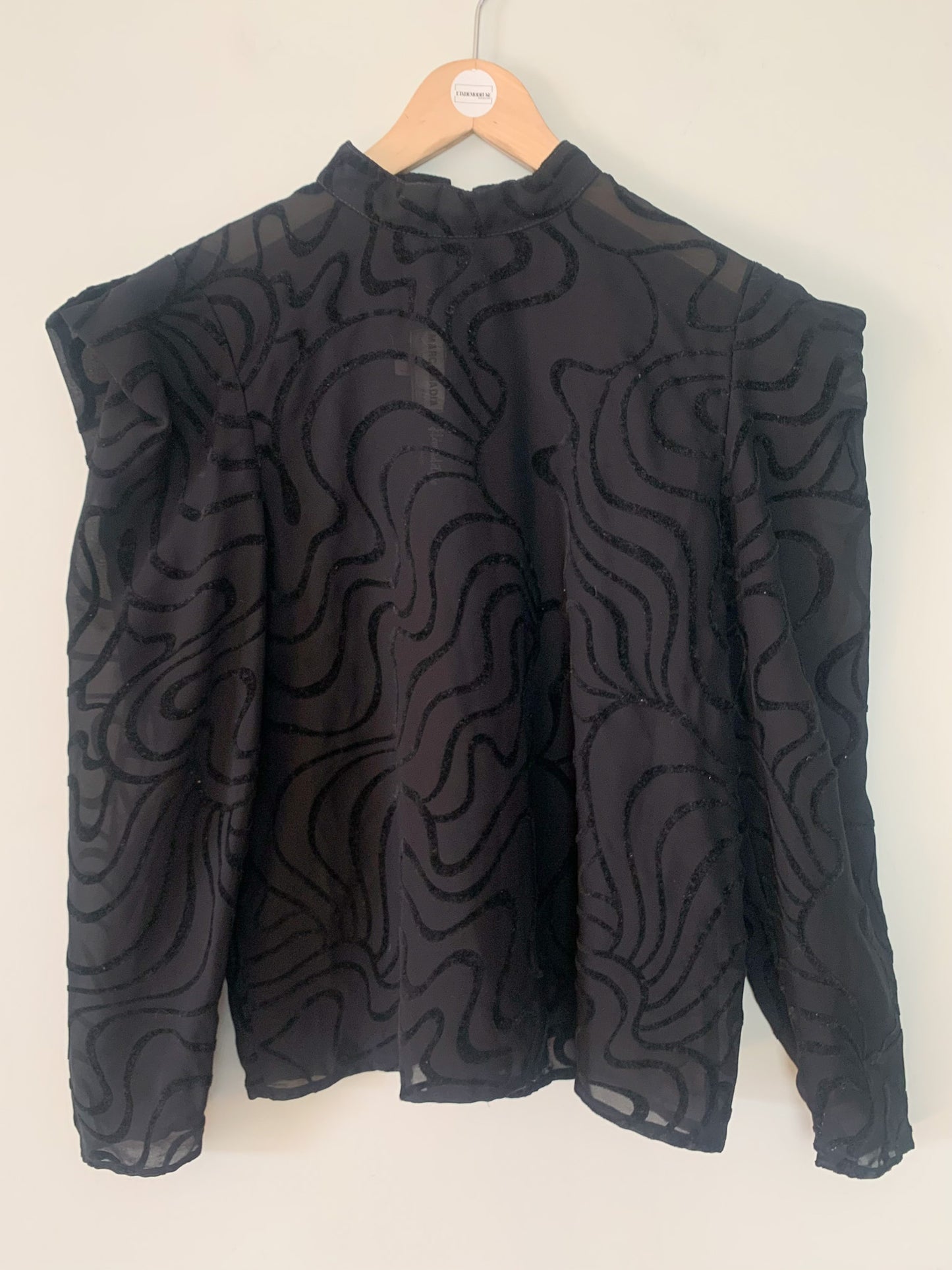 Blouse Vintage Années 80 Marc Obadia x Léonard de Cœur - Voile Noir et Velours Floqué