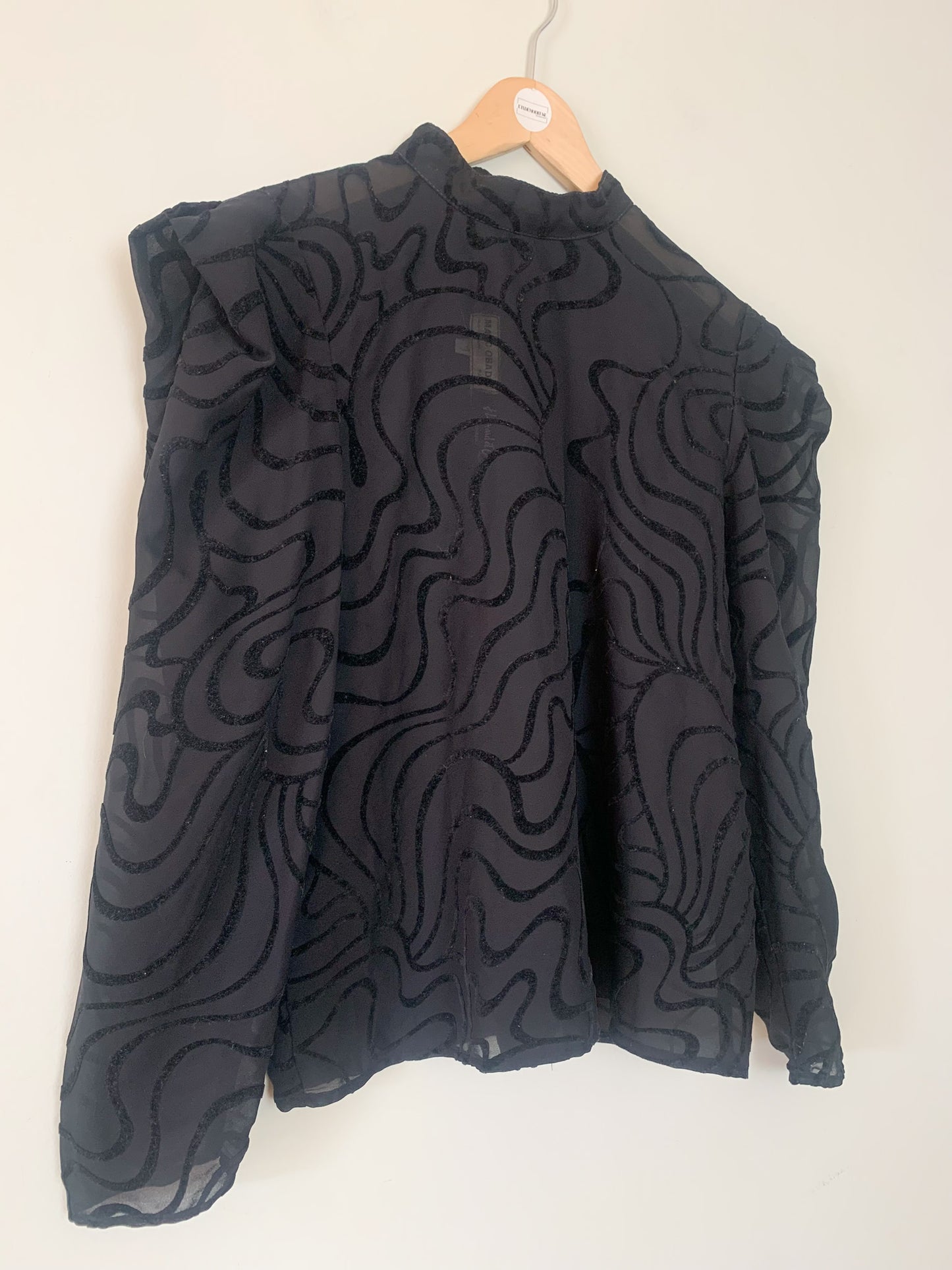 Blouse Vintage Années 80 Marc Obadia x Léonard de Cœur - Voile Noir et Velours Floqué