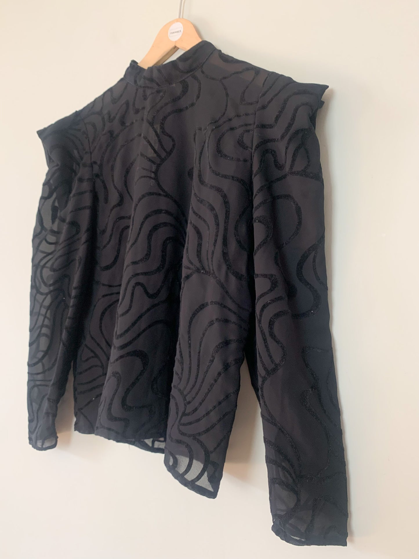 Blouse Vintage Années 80 Marc Obadia x Léonard de Cœur - Voile Noir et Velours Floqué