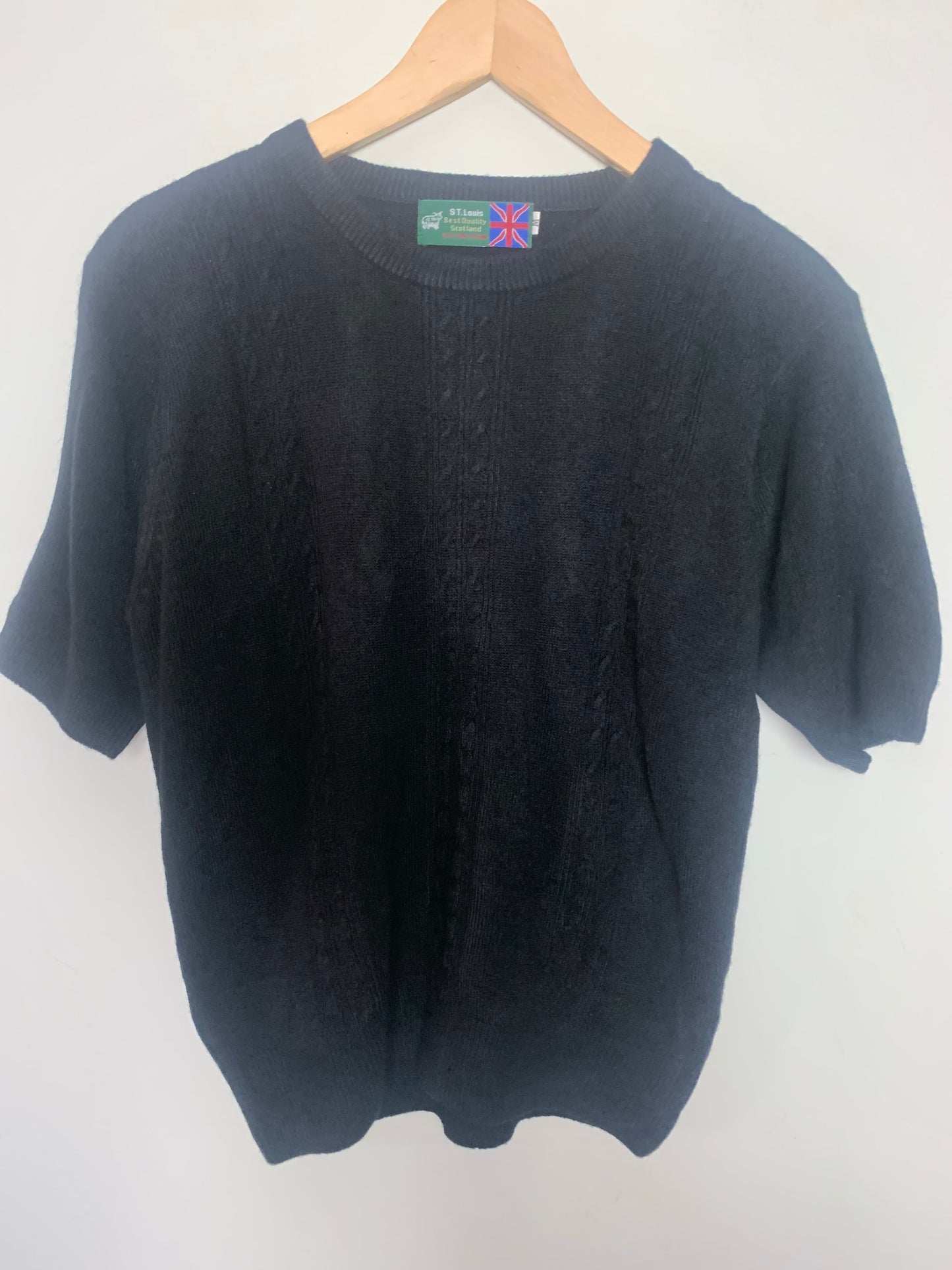 Pull manches courtes torsades noirs pure cachemire vintage