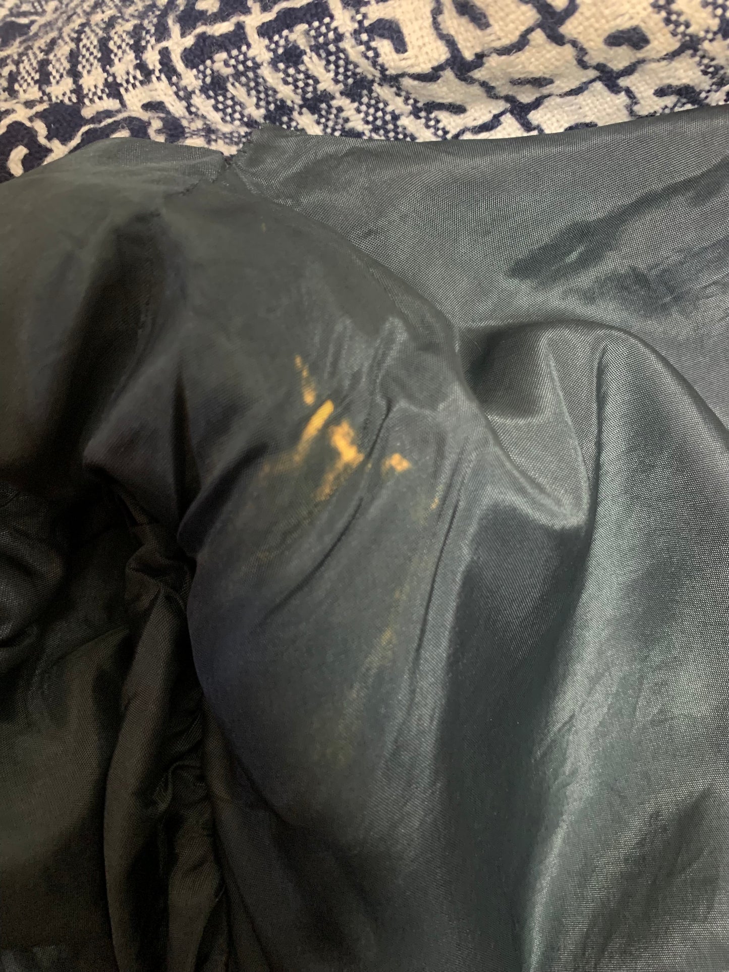Manteau mi long en laine tissé marine et crème vintage