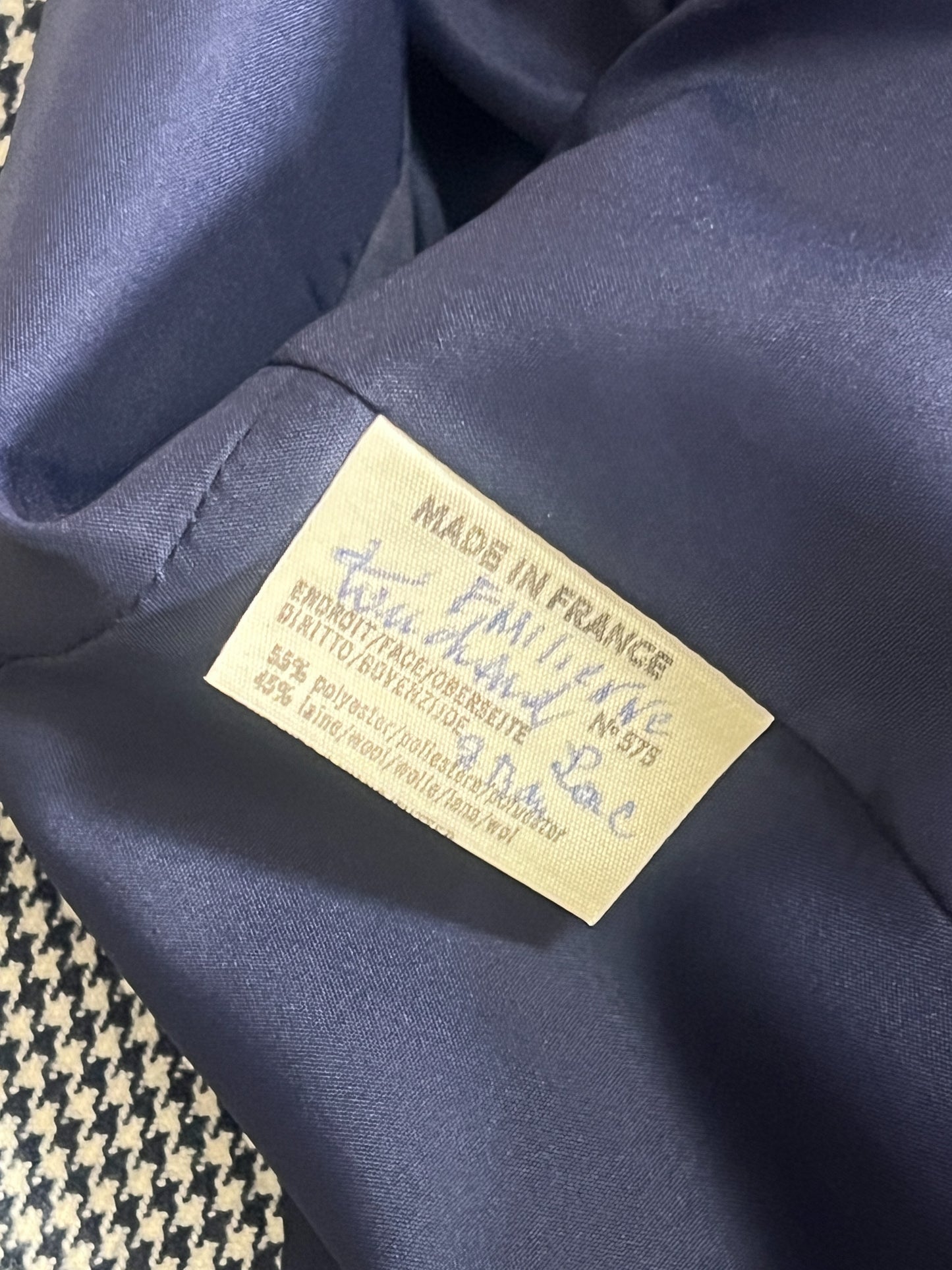 Veste Vintage Médial Weill T 38 - Pied-de-Poule Marine/Crème - Laine - Made in France
