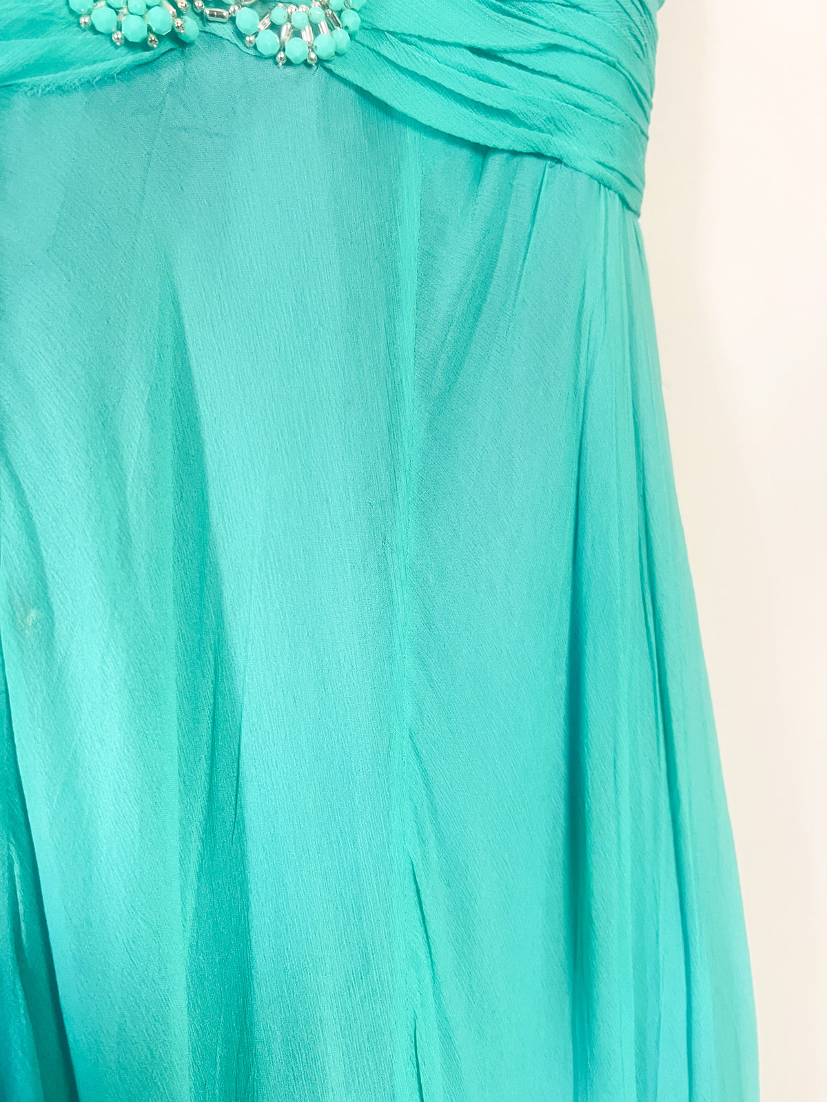 Robe Longue de Soirée Vintage Années 60 Émeraude/Turquoise – Elizabeth Edinburgh – T34/36