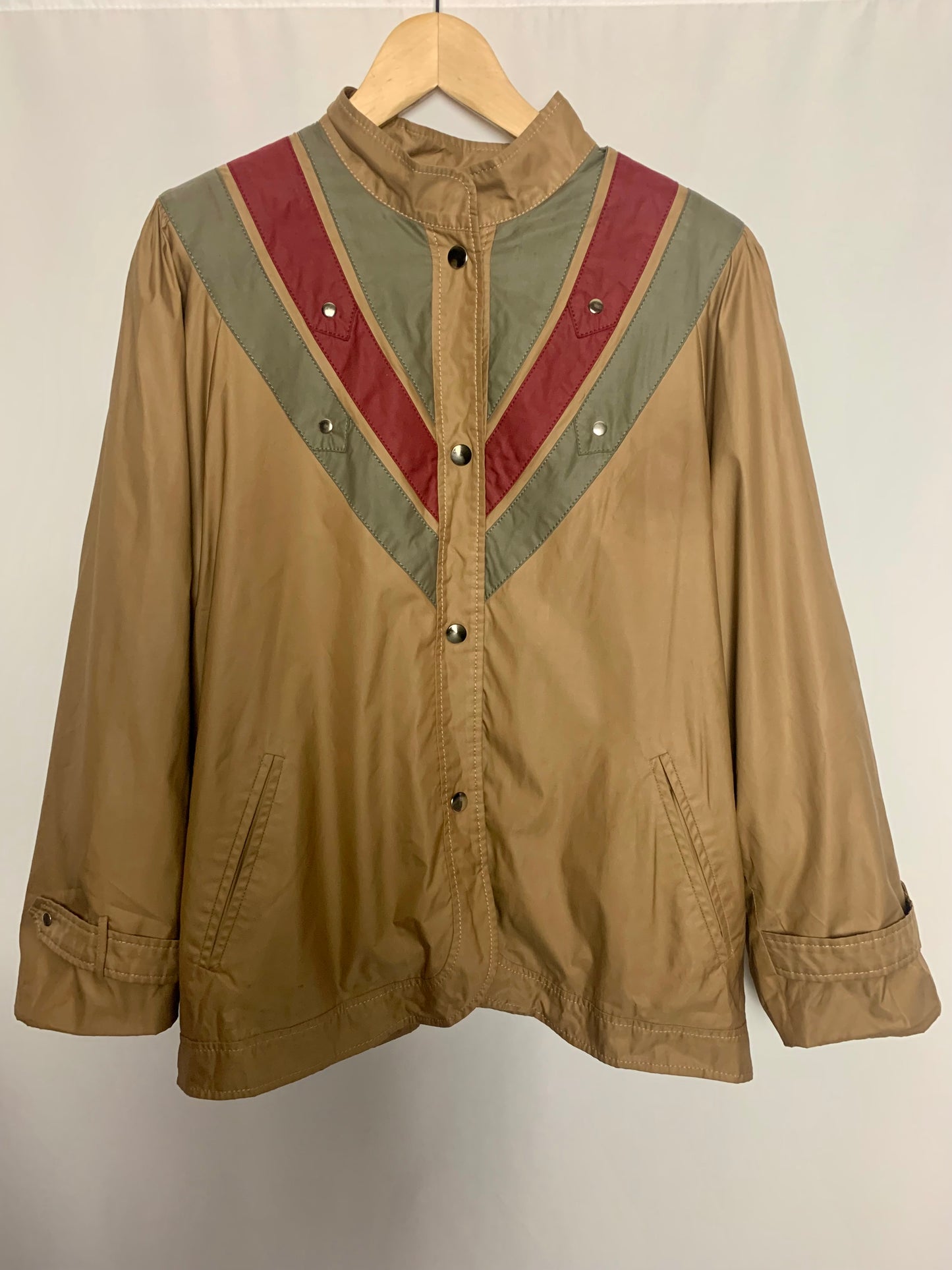 Blouson doublé femme col montant bronze bandes kaki et bordeaux vintage