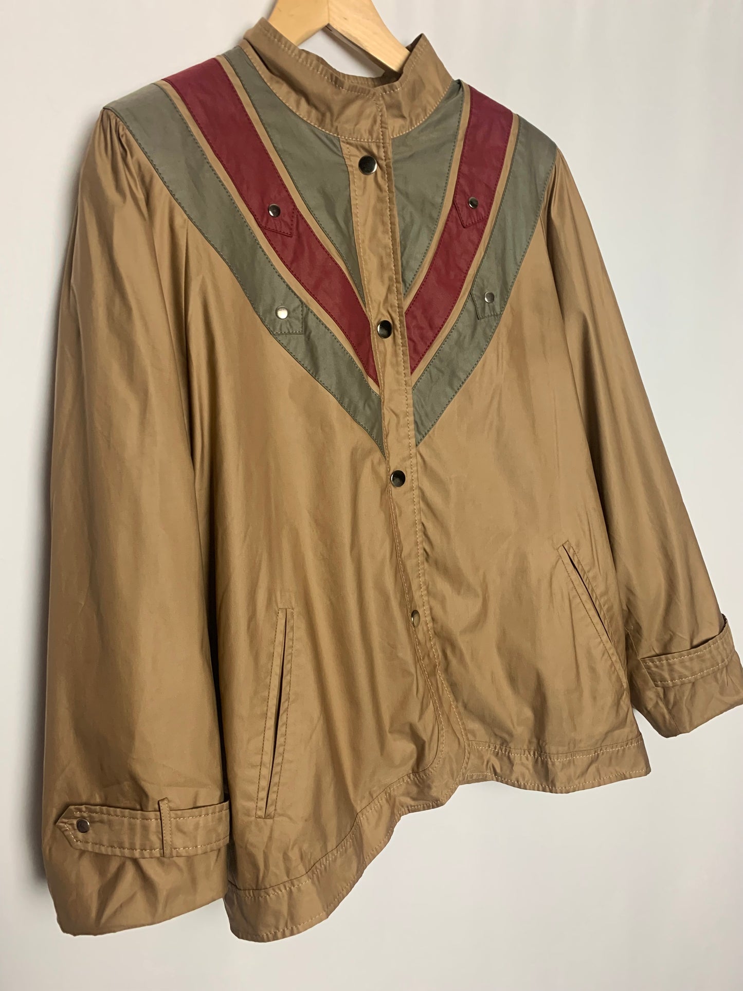 Blouson doublé femme col montant bronze bandes kaki et bordeaux vintage