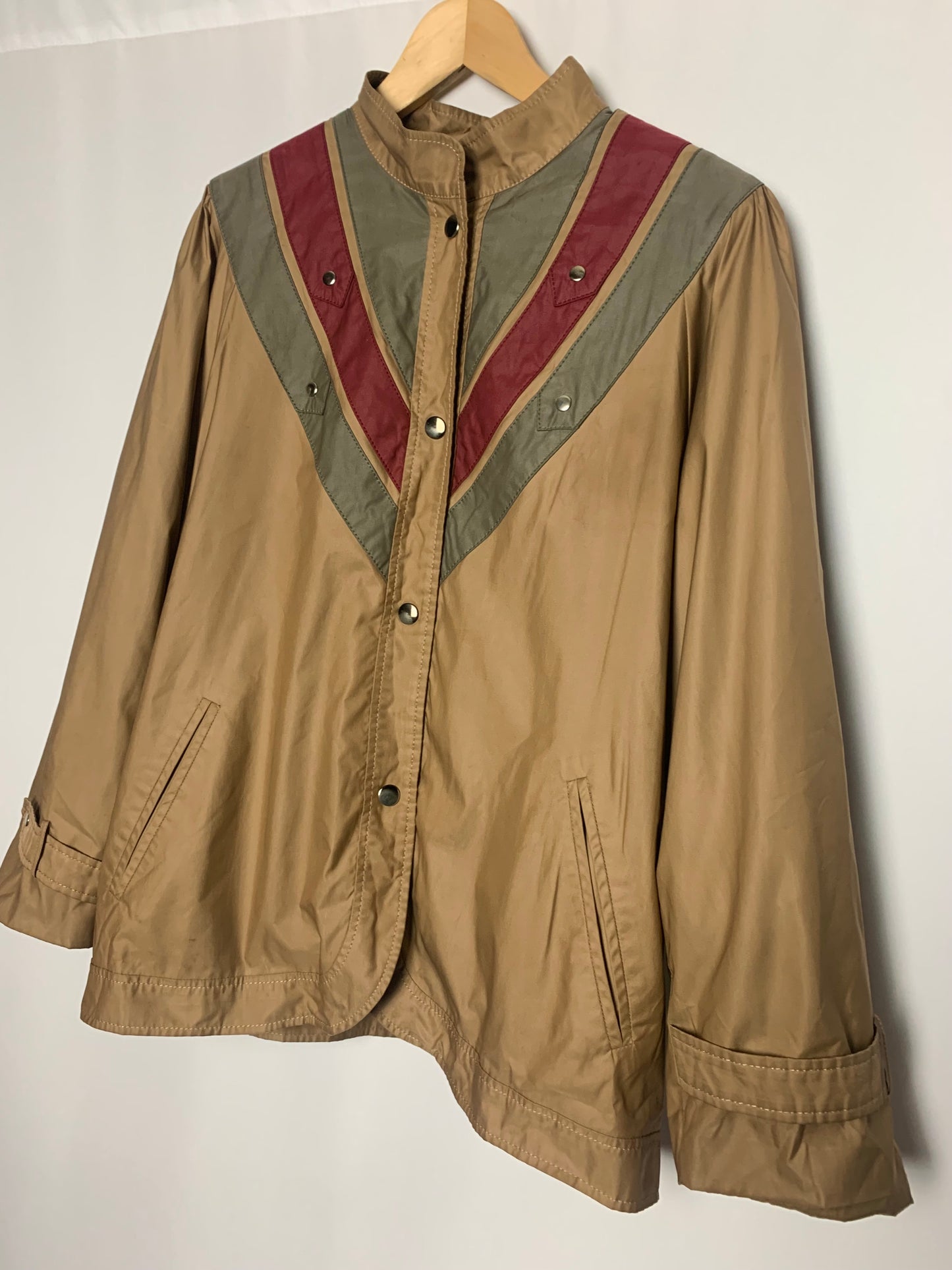Blouson doublé femme col montant bronze bandes kaki et bordeaux vintage