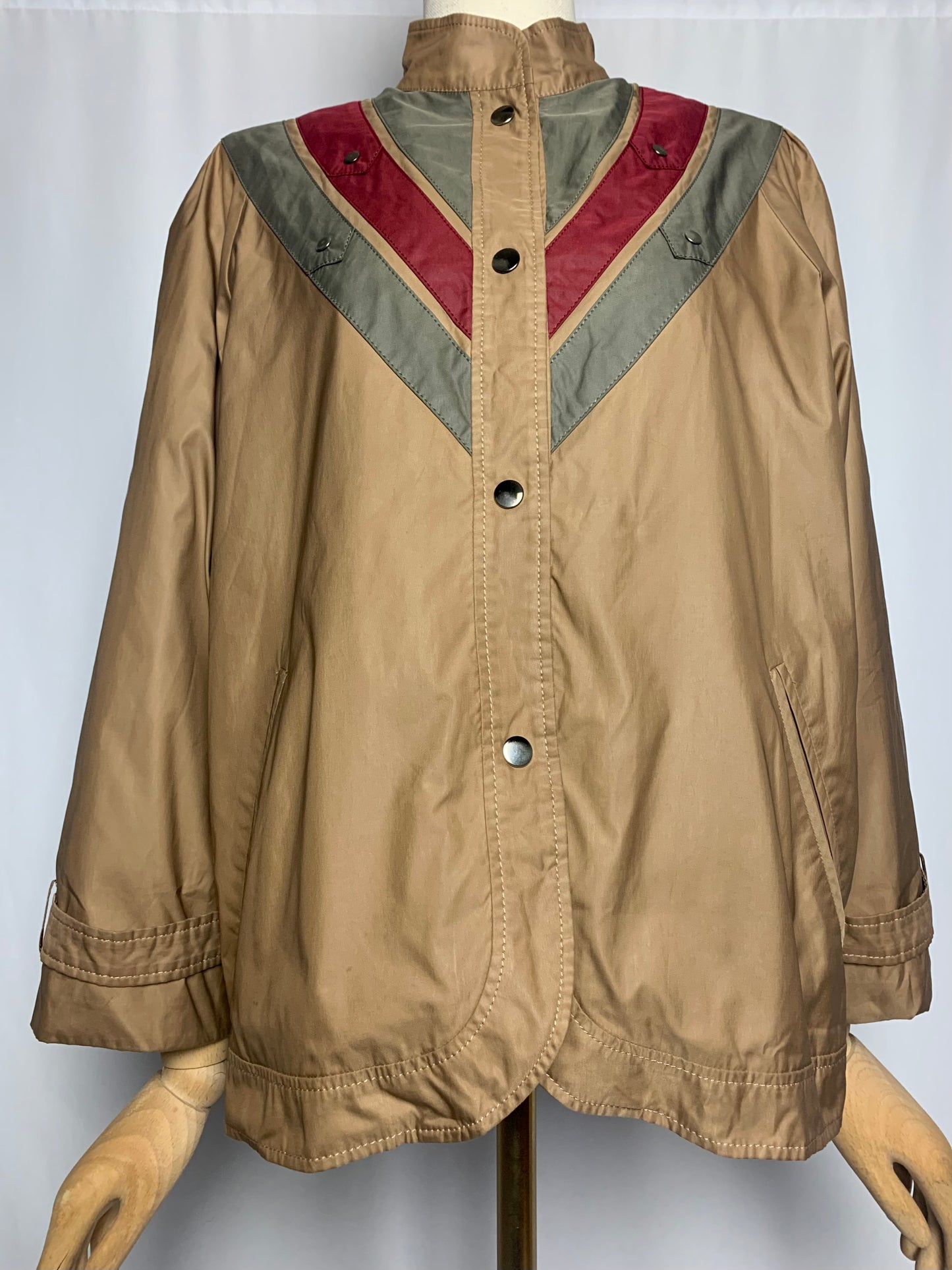 Blouson doublé femme col montant bronze bandes kaki et bordeaux vintage