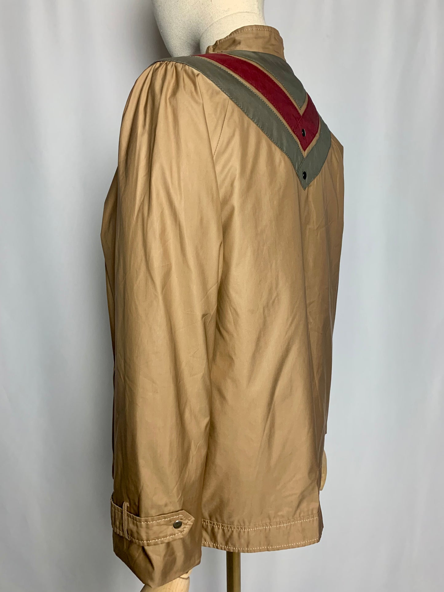 Blouson doublé femme col montant bronze bandes kaki et bordeaux vintage