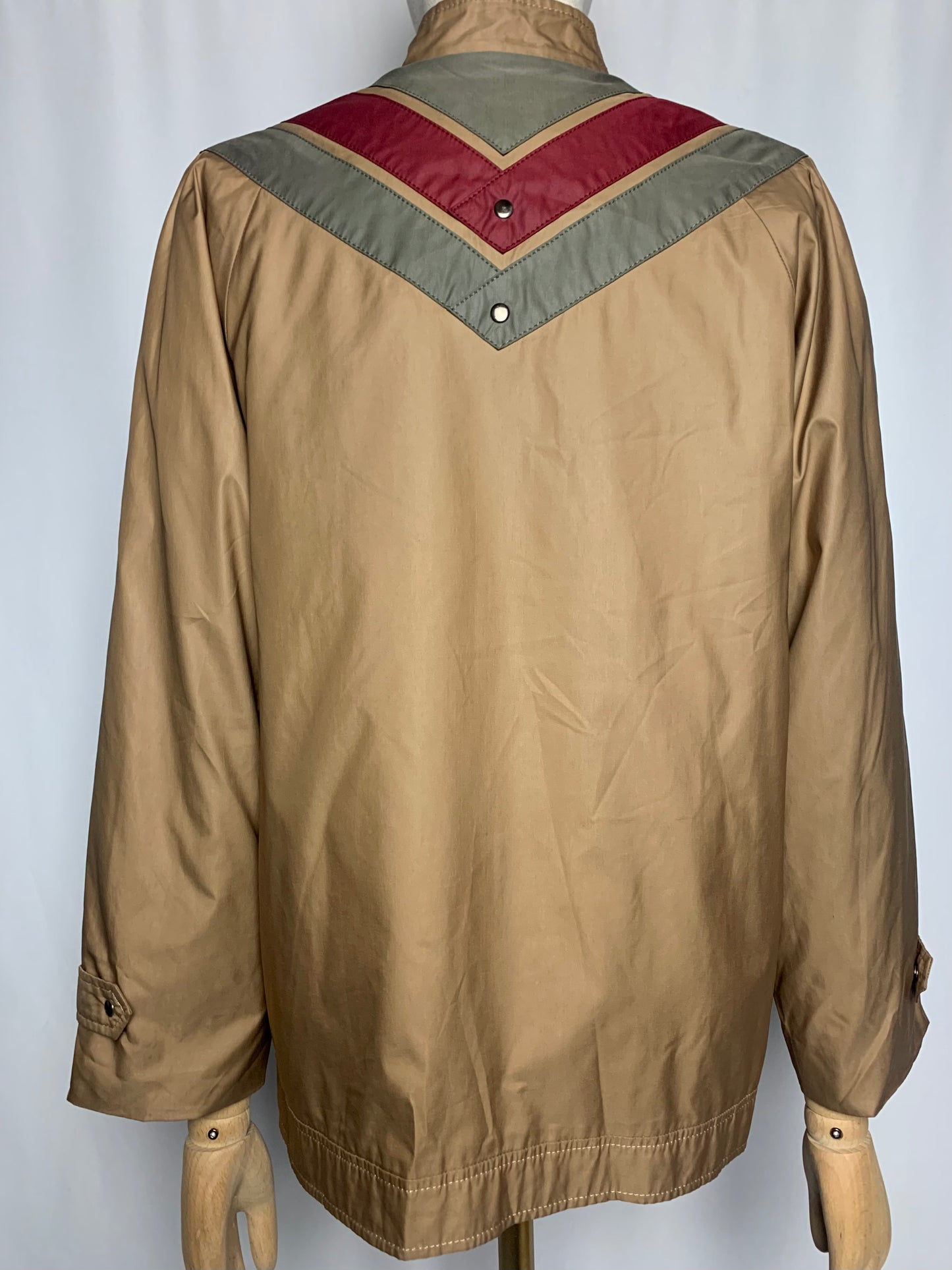 Blouson doublé femme col montant bronze bandes kaki et bordeaux vintage