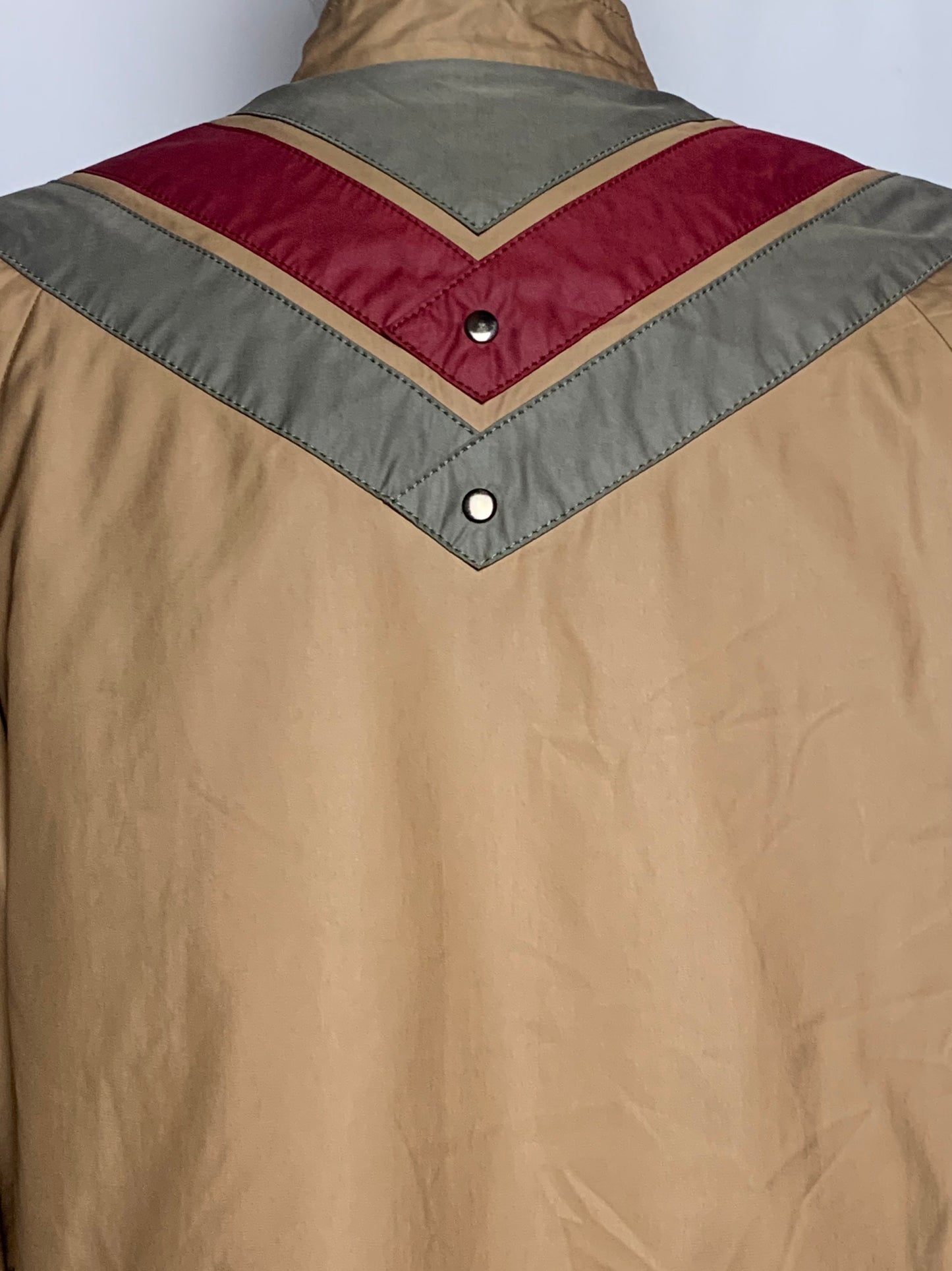Blouson doublé femme col montant bronze bandes kaki et bordeaux vintage
