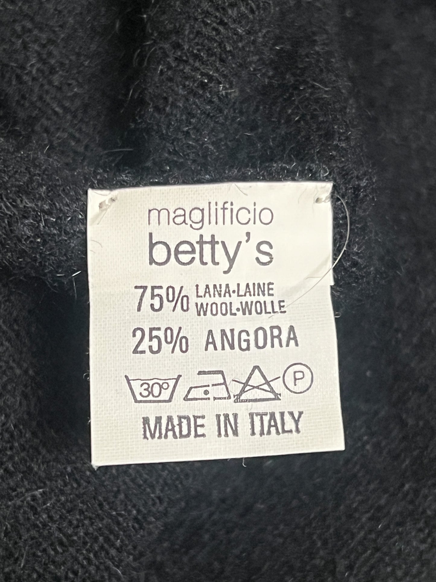 Pull Vintage Années 90 Laine Angora - Noir Broderie Or - Made in Italy -Betty's T40/42