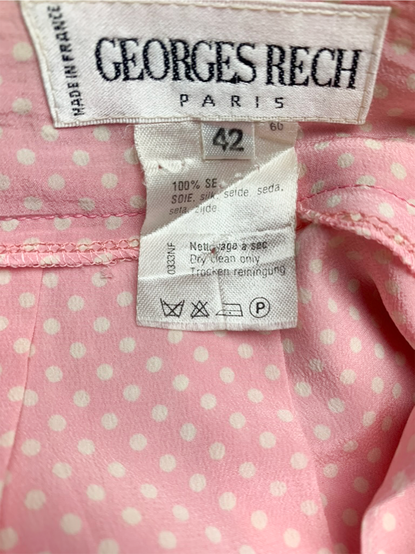 Jupe plissée en soie rose à pois blanc Georges Rech