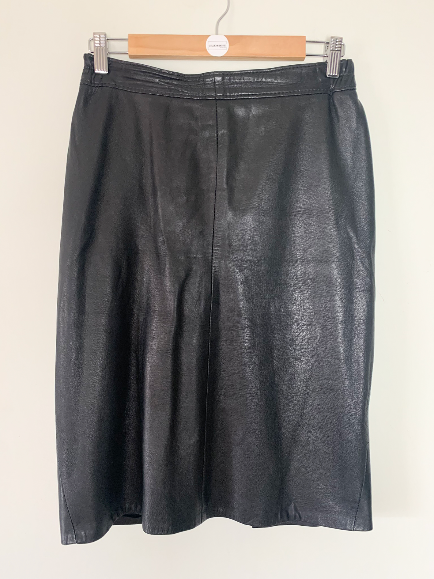 Jupe Droite 100% Cuir Noir Vintage - Taille Élastiquée Latérale - Style Années 90