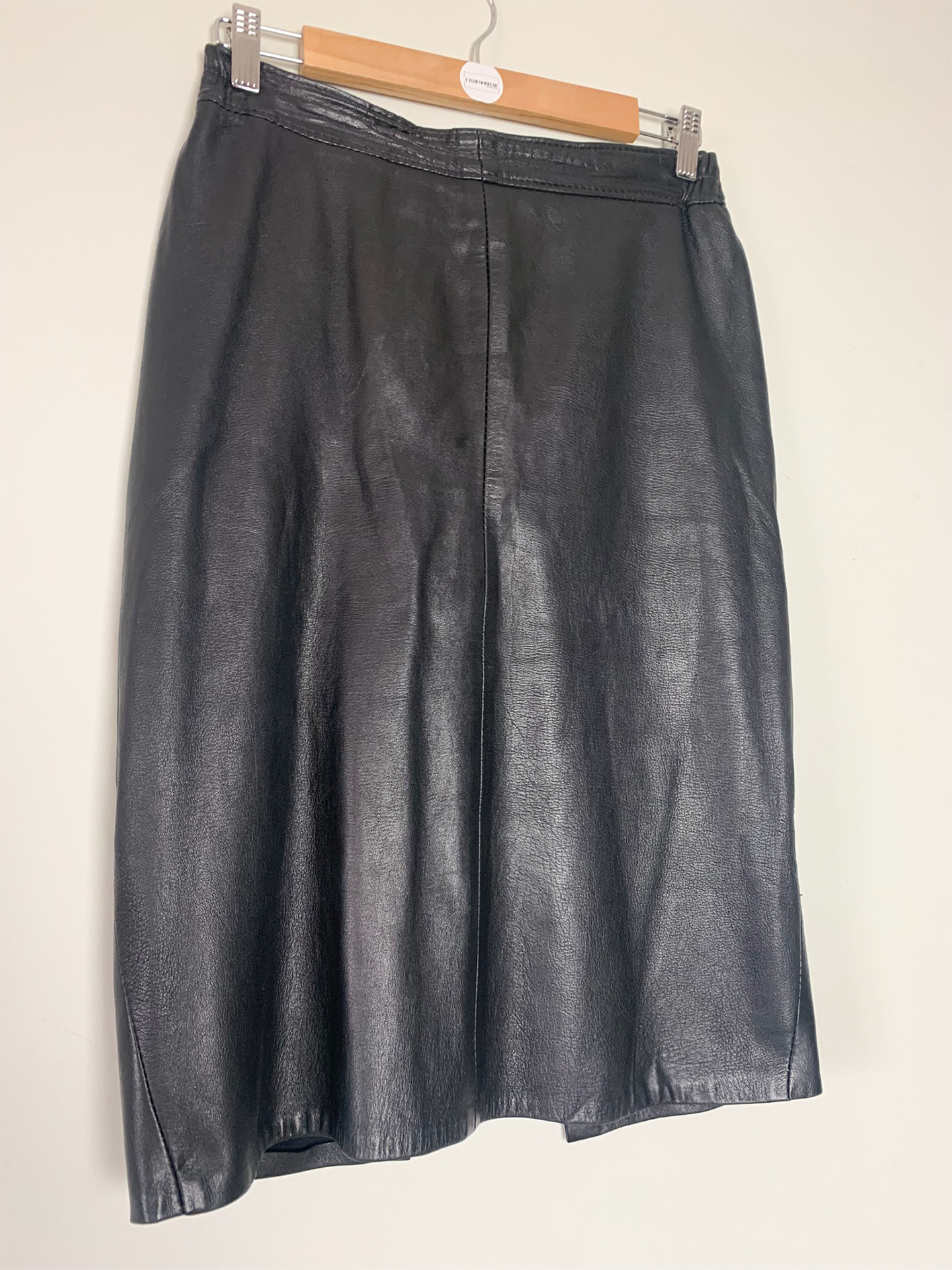 Jupe Droite 100% Cuir Noir Vintage - Taille Élastiquée Latérale - Style Années 90
