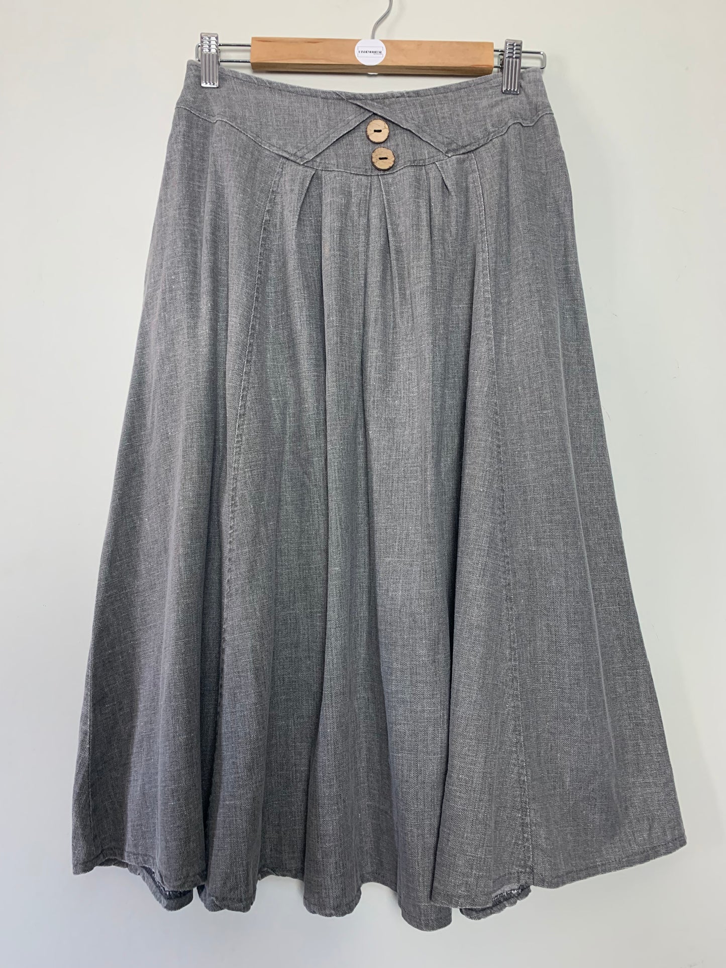 Jupe midi à plis gris en mélange lin vintage