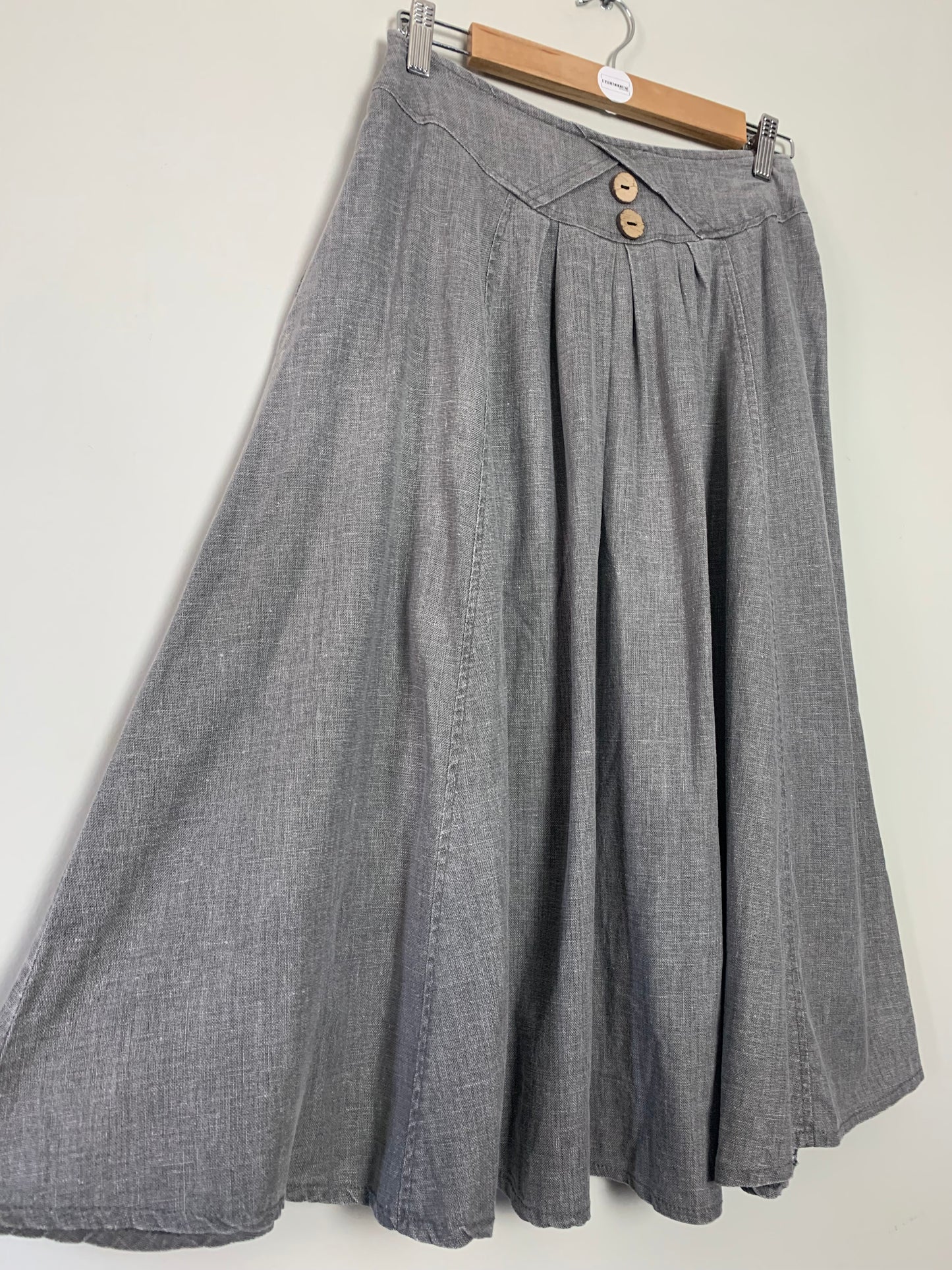 Jupe midi à plis gris en mélange lin vintage