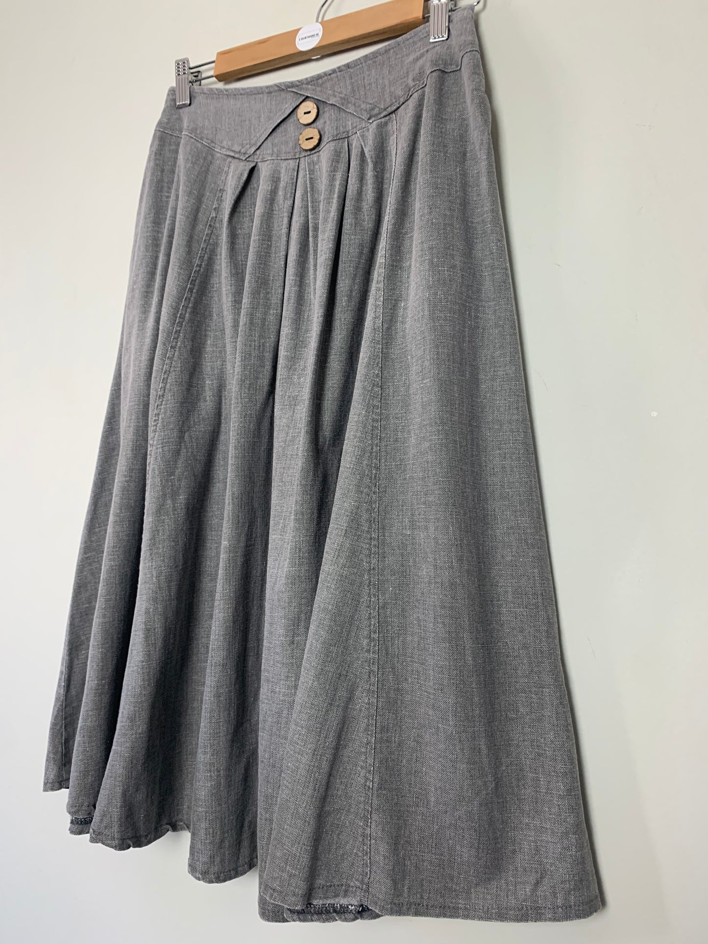 Jupe midi à plis gris en mélange lin vintage