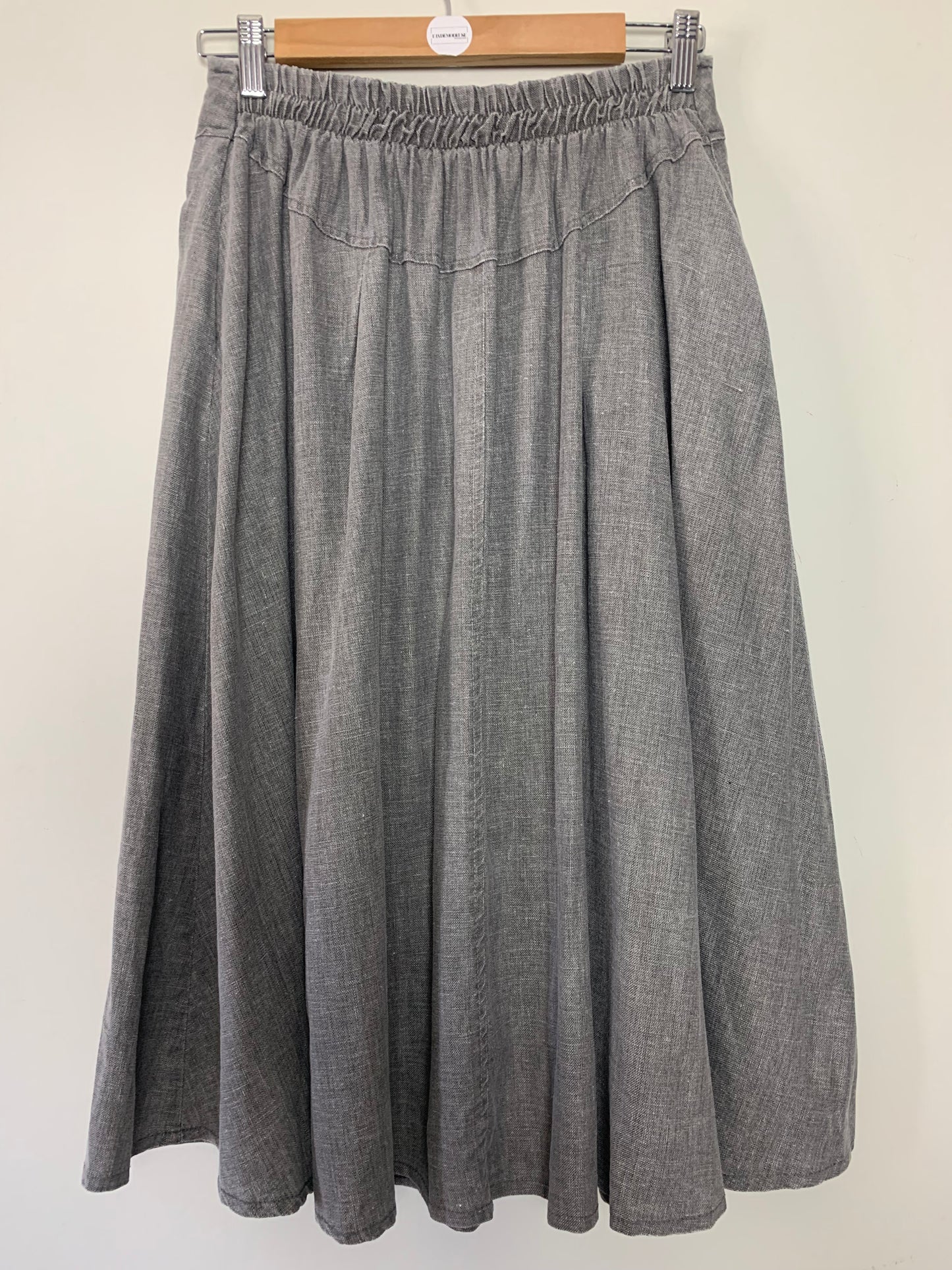 Jupe midi à plis gris en mélange lin vintage