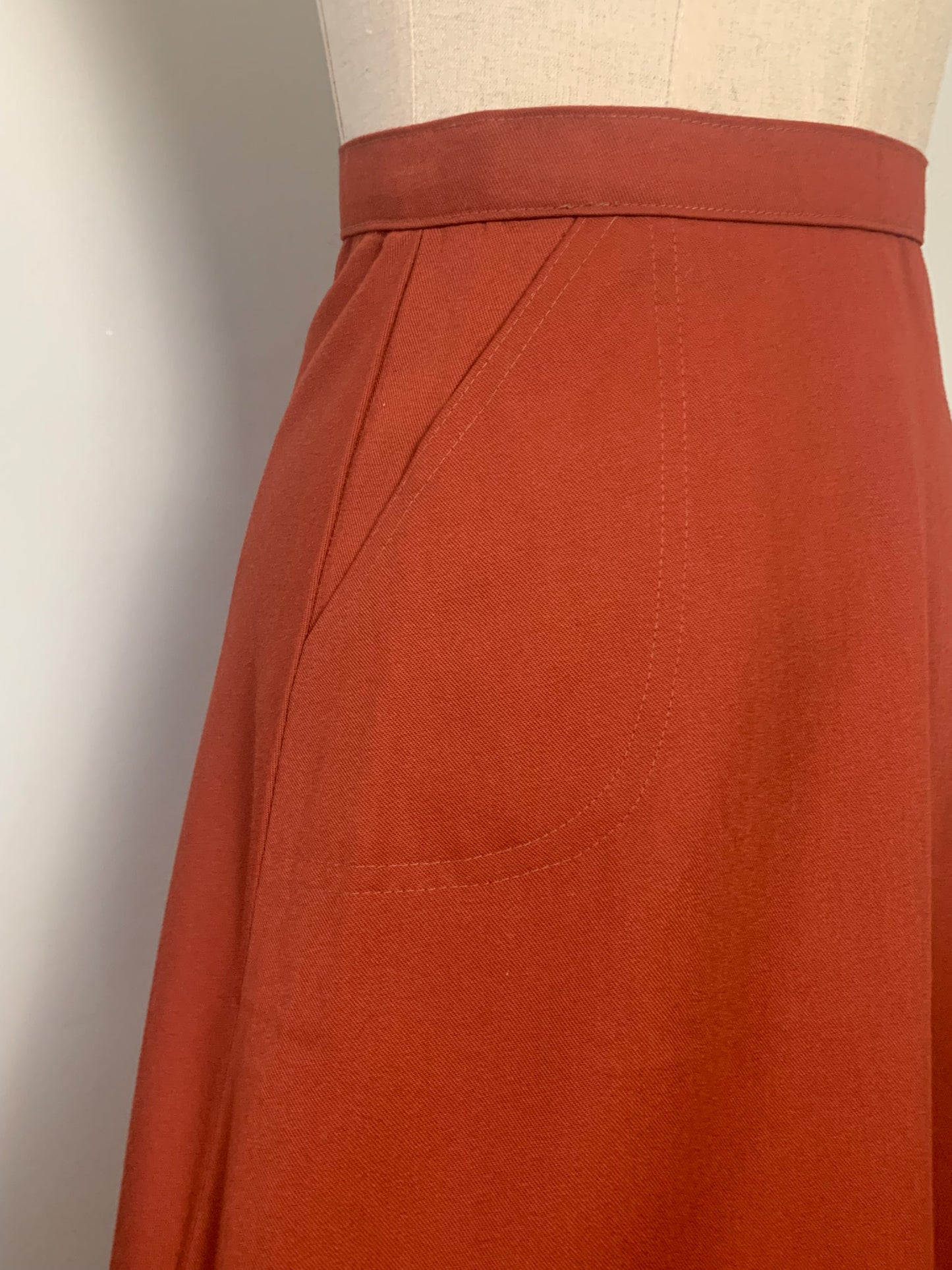 Jupe Trapèze Vintage Années 70 - Marron Brique - T. 32/34