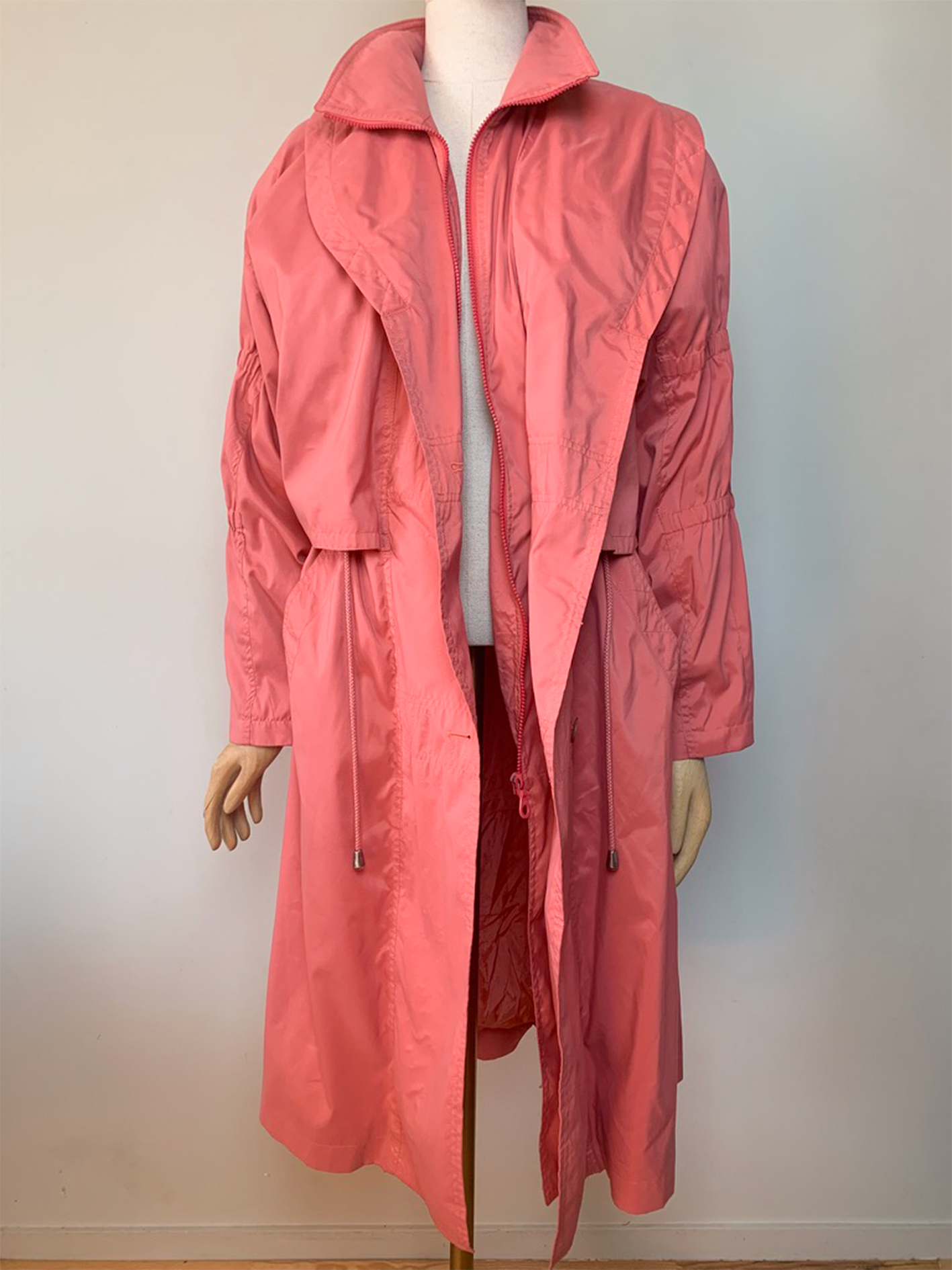 Trench parka imperméable long mi saison femme rose corail vintage