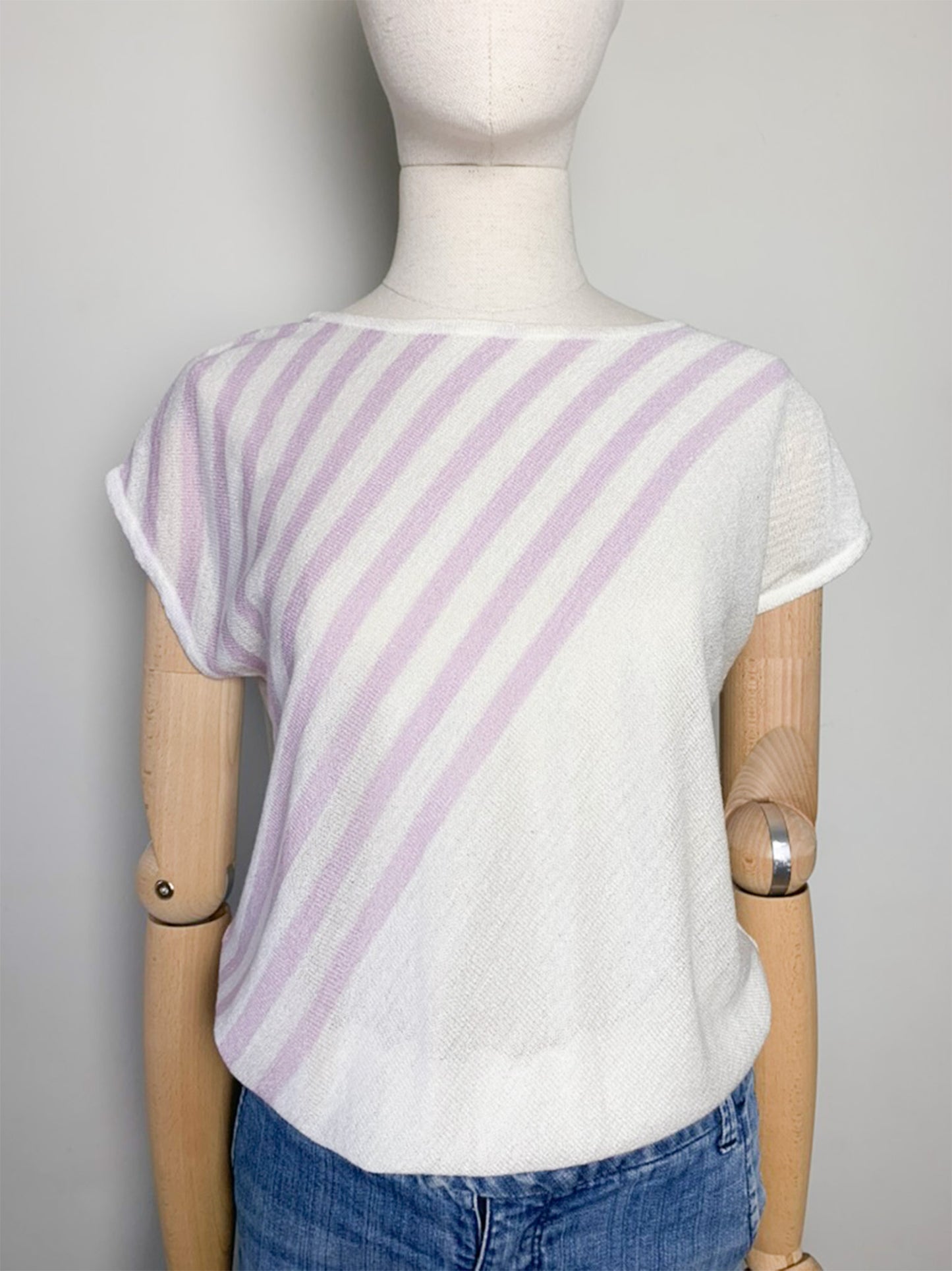 Top en Maille Vintage Ondelys - Manches Courtes Rayées - Taille S