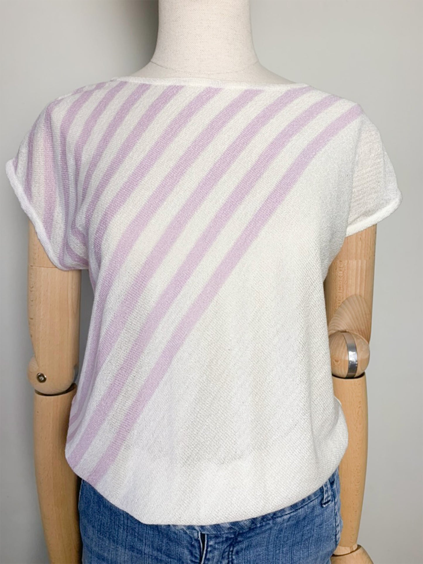 Top en Maille Vintage Ondelys - Manches Courtes Rayées - Taille S