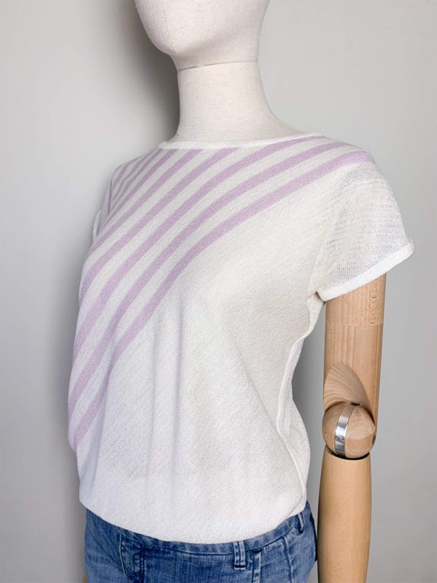 Top en Maille Vintage Ondelys - Manches Courtes Rayées - Taille S