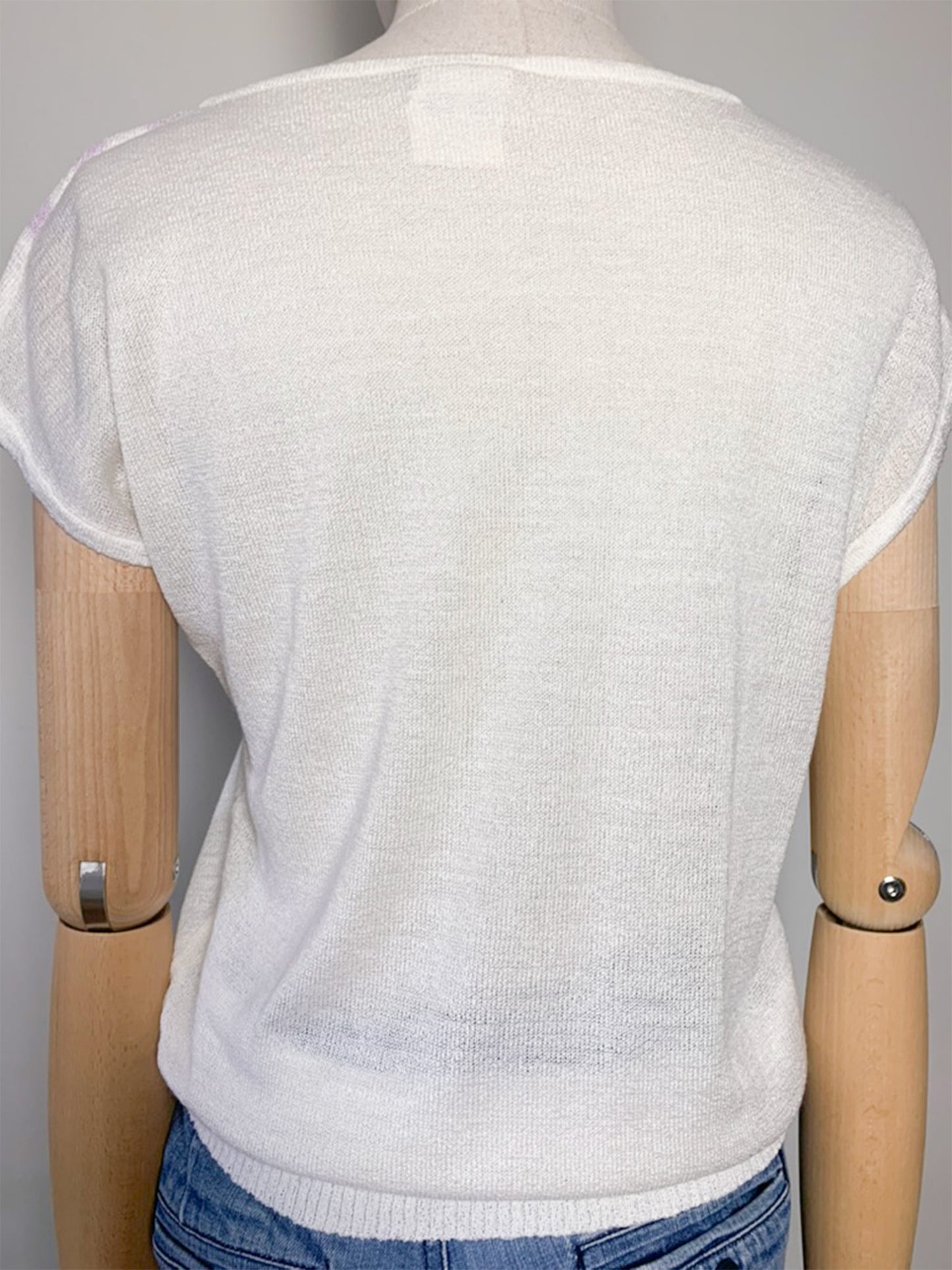 Top en Maille Vintage Ondelys - Manches Courtes Rayées - Taille S
