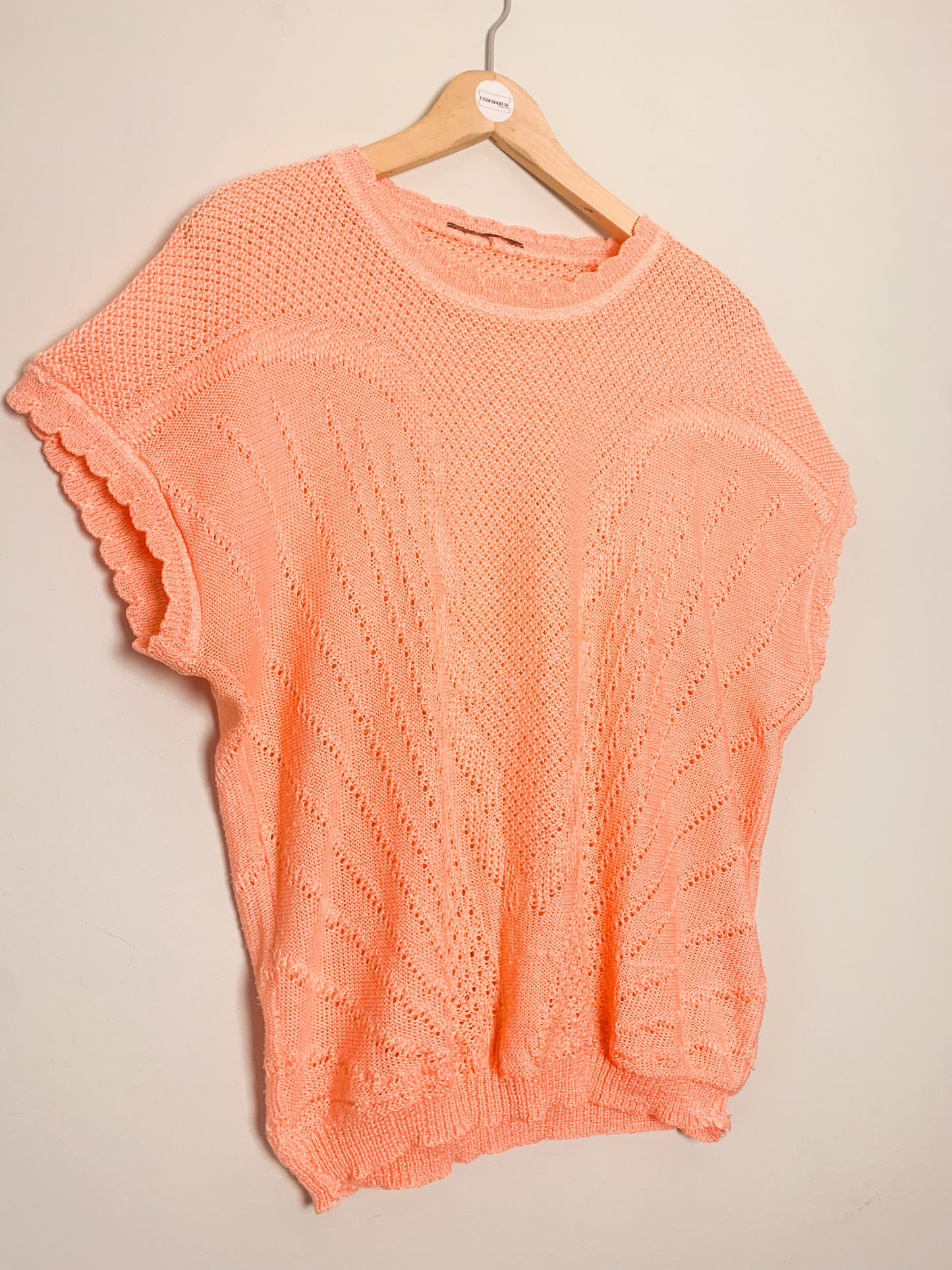 Top en maille manches courtes rose saumon vintage