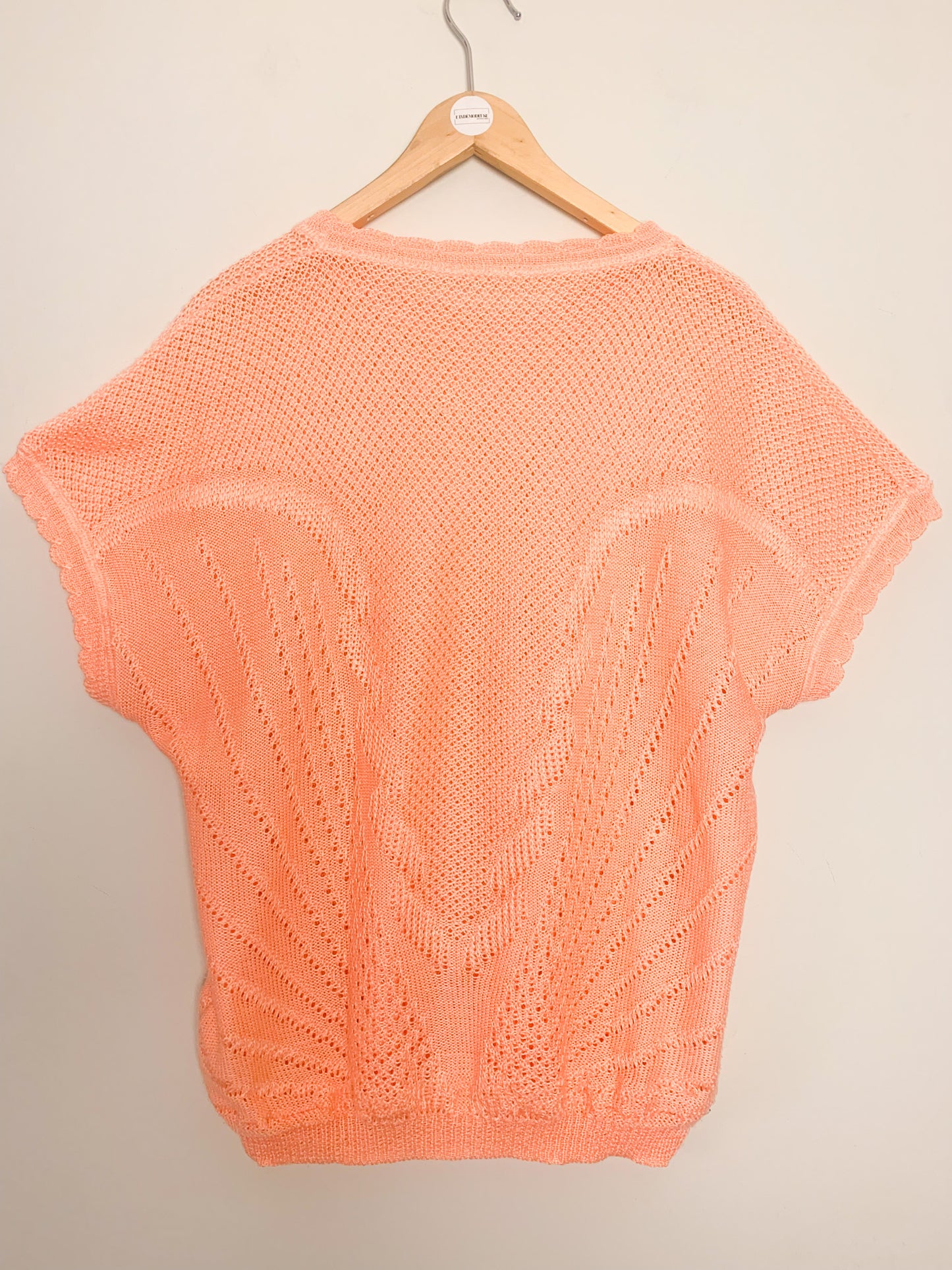 Top en maille manches courtes rose saumon vintage