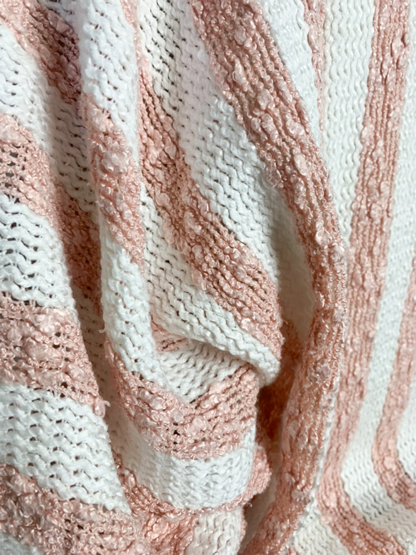 Pull Vintage C&A - Col Cheminée Rayé Rose & Blanc - T. 38/40