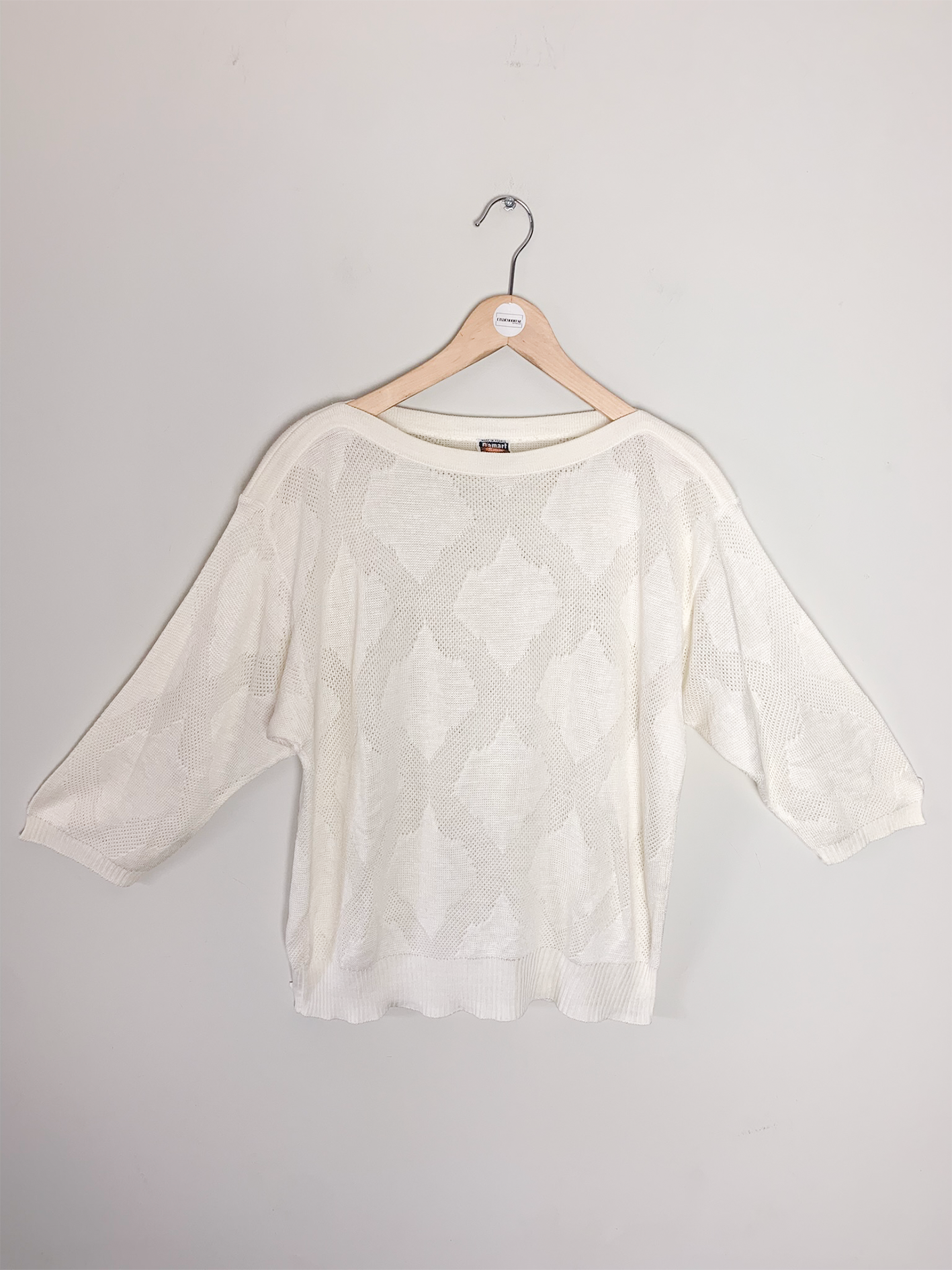 Pull fin en maille ajouré blanc vintage Damart