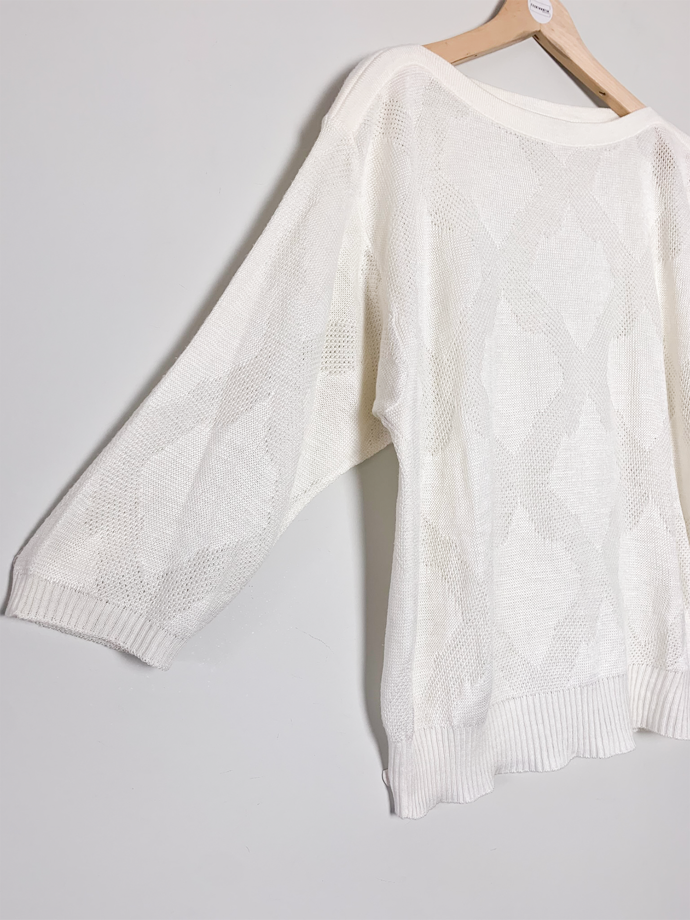 Pull fin en maille ajouré blanc vintage Damart