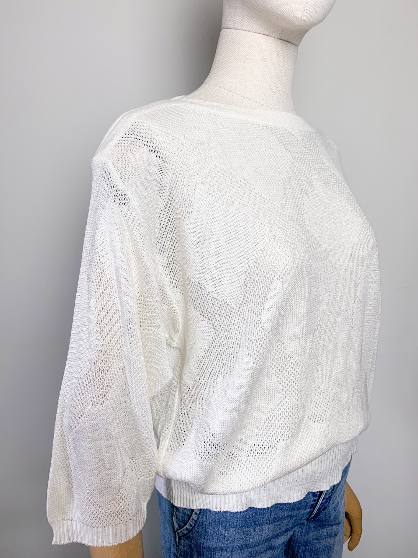 Pull fin en maille ajouré blanc vintage Damart