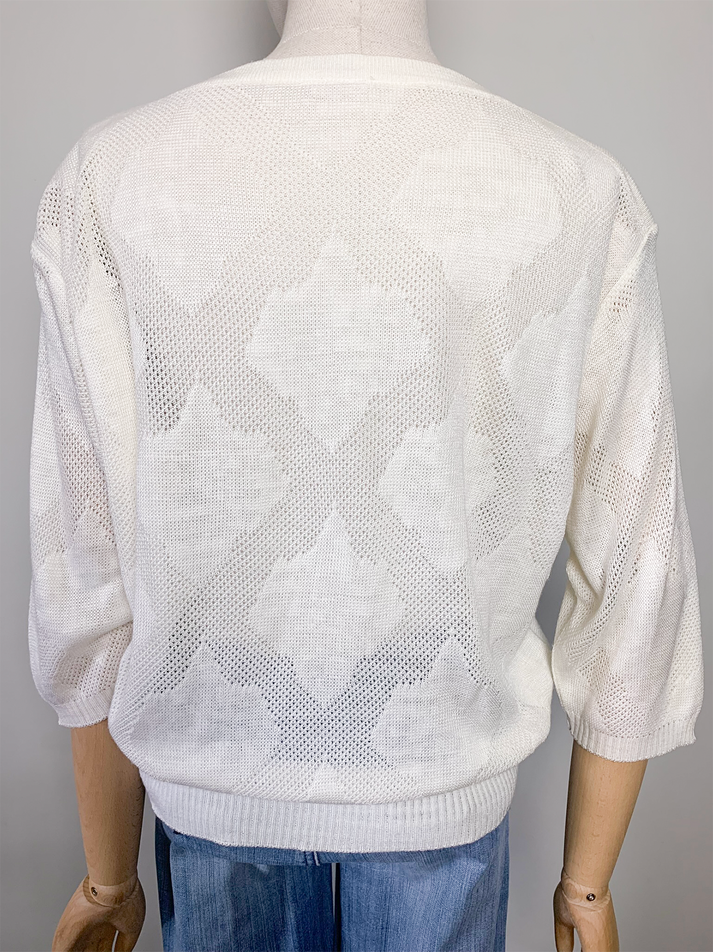 Pull fin en maille ajouré blanc vintage Damart