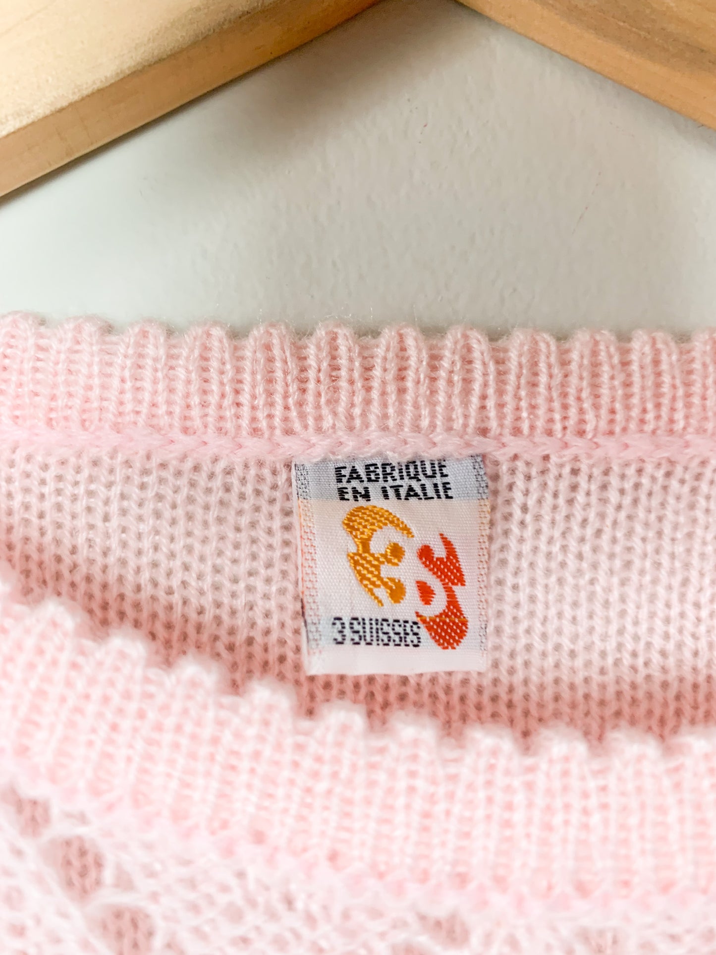 Pull Vintage Années 80 - Maille Ajourée Rose Dragée - T. 36
